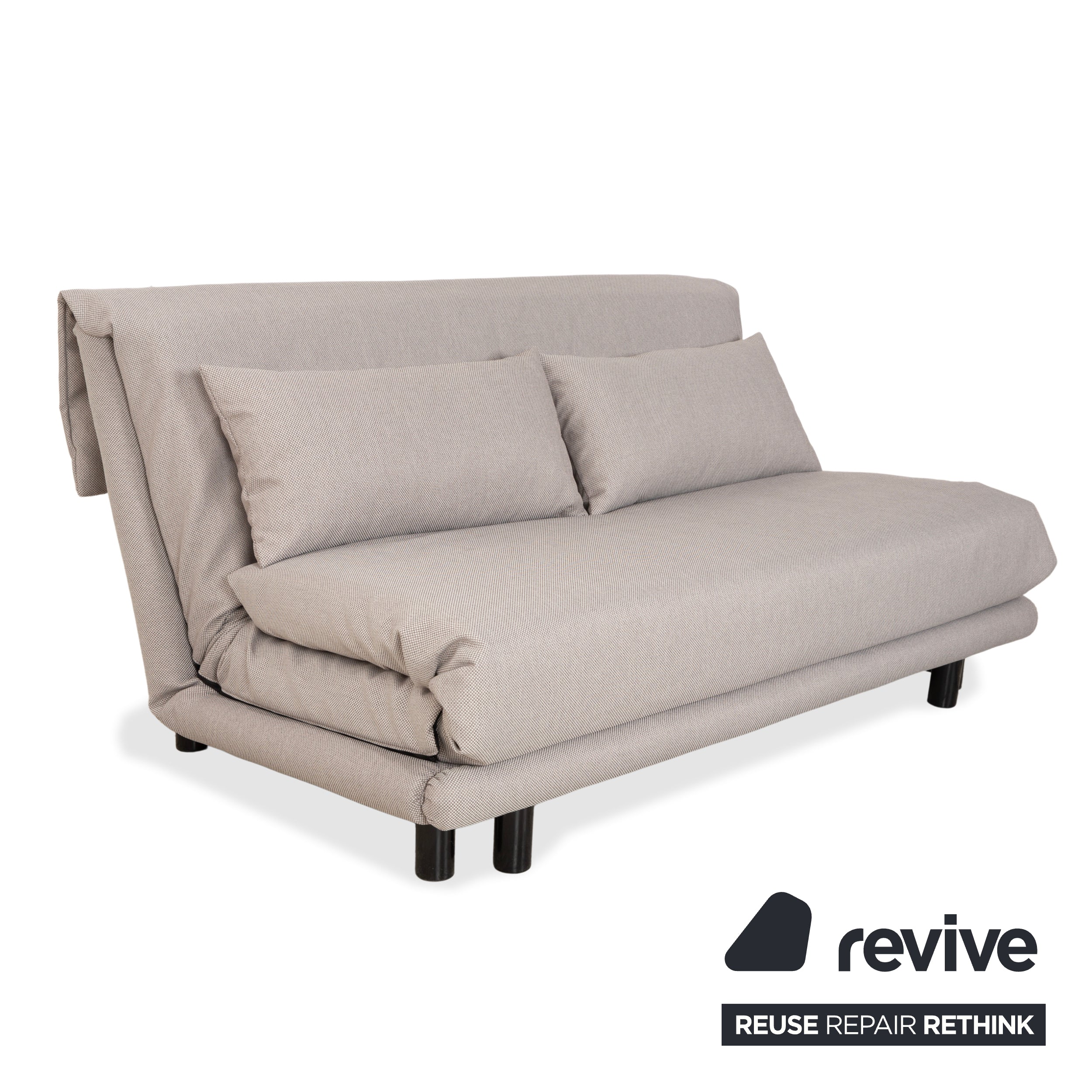 Canapé-lit manuel trois places Ligne Roset Multy gris, structure retapissée noire