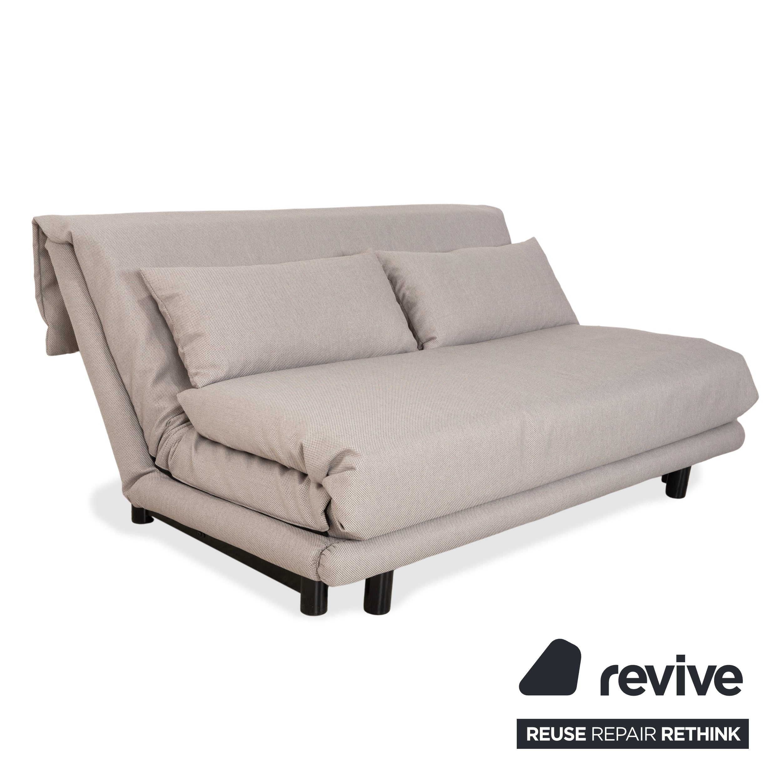 Canapé-lit manuel trois places Ligne Roset Multy gris, structure retapissée noire