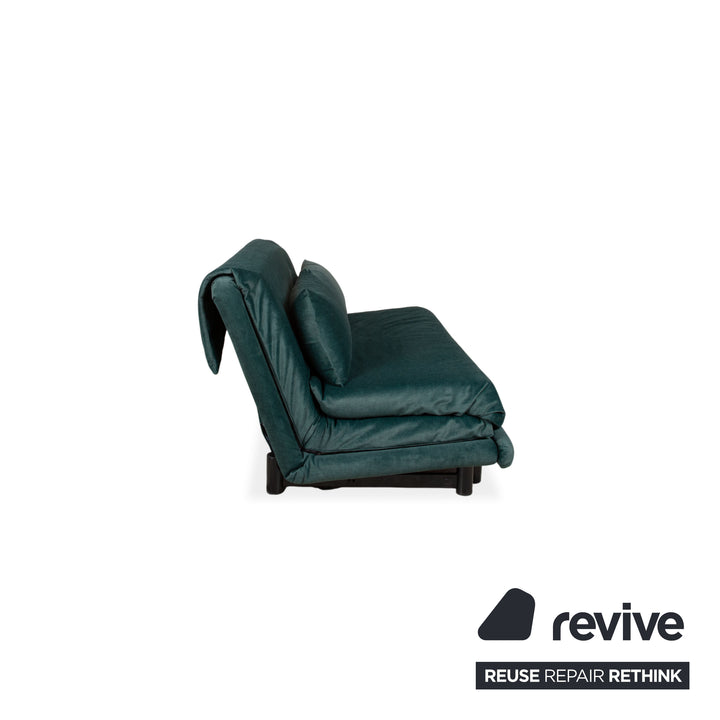 Ligne Roset Multy Three-Seater Green Dark Green Microfiber Sofa Bed Sofa Couch Reupholstered Black Frame