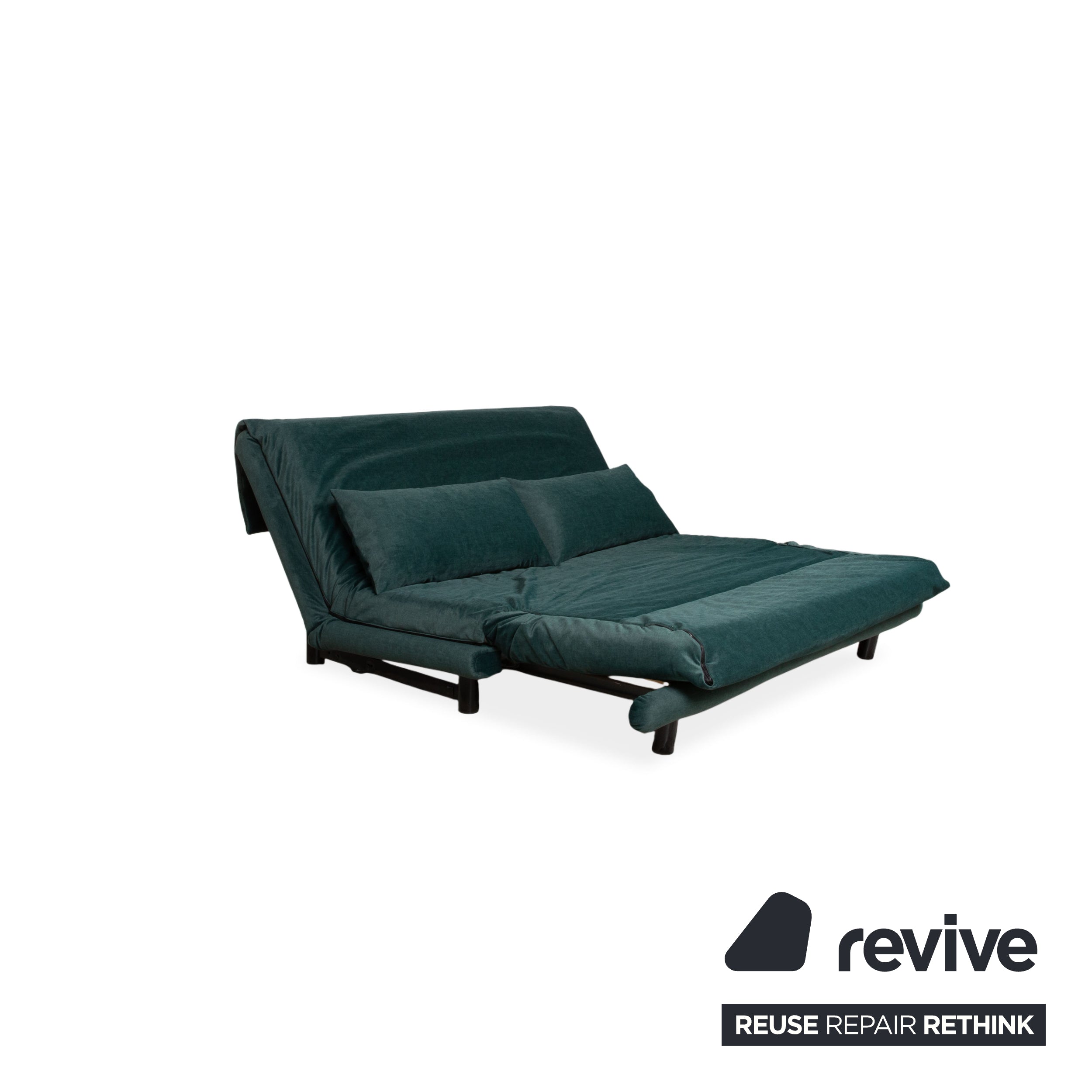 Ligne Roset Multy Three-Seater Green Dark Green Microfiber Sofa Bed Sofa Couch Reupholstered Black Frame