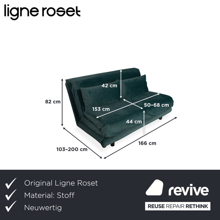 Ligne Roset Multy Dreisitzer Grün Dunkelgrün Mikrofaser Schlafsofa Sofa Couch Neubezug Gestell Schwarz