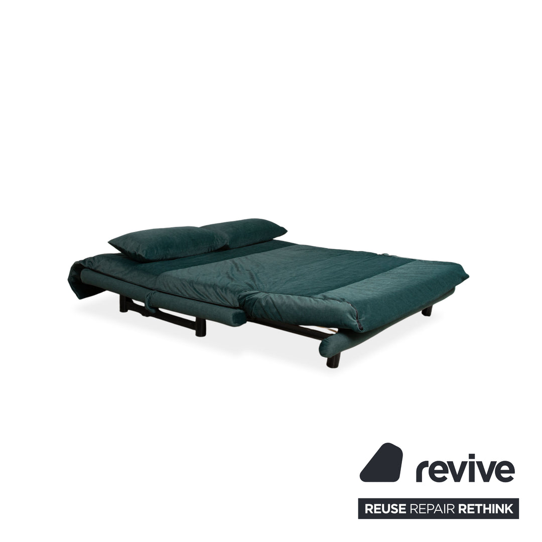 Ligne Roset Multy Three-Seater Green Dark Green Microfiber Sofa Bed Sofa Couch Reupholstered Black Frame