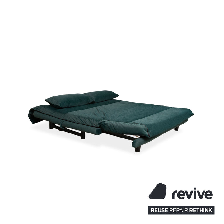 Ligne Roset Multy Three-Seater Green Dark Green Microfiber Sofa Bed Sofa Couch Reupholstered Black Frame