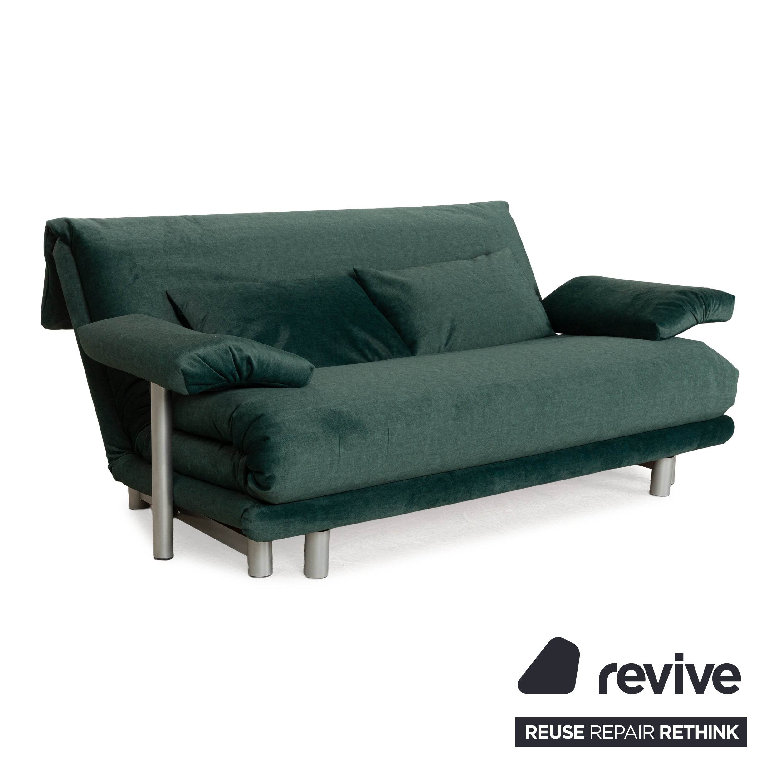 Canapé-lit trois places Ligne Roset Multy vert avec accoudoirs, housse neuve