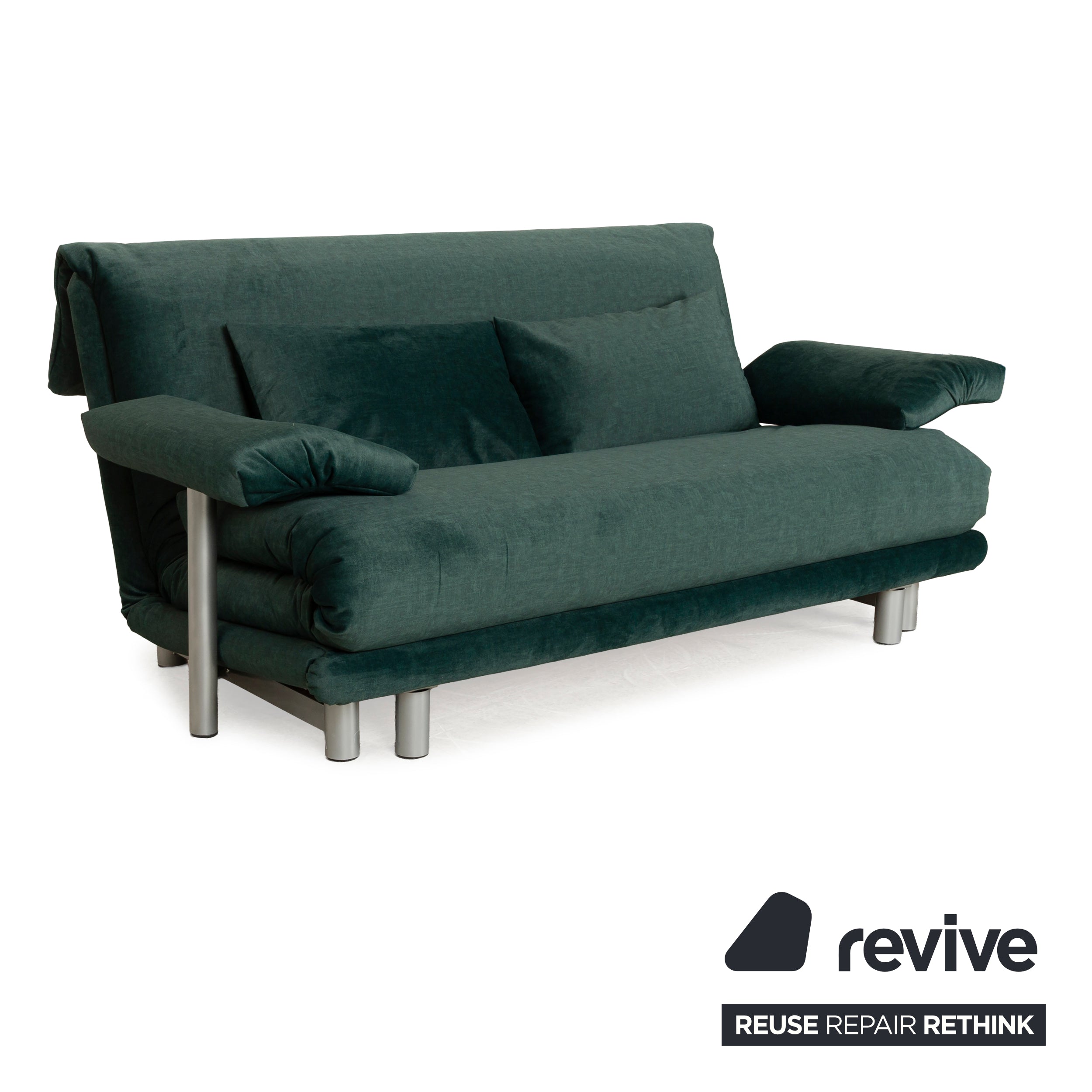 Canapé-lit trois places Ligne Roset Multy vert avec accoudoirs, housse neuve