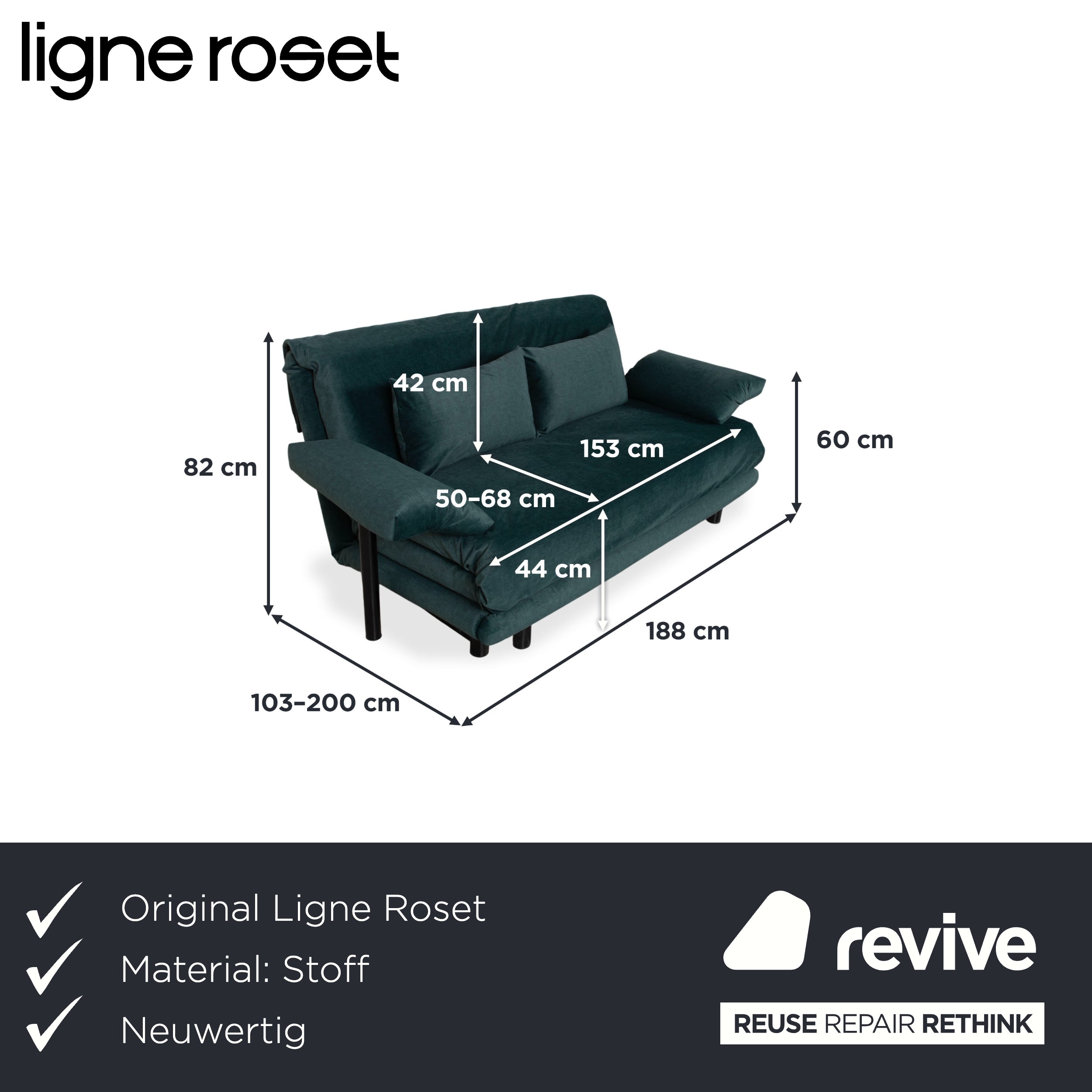 Ligne Roset Multy Canapé-lit 3 places vert avec accoudoirs, canapé, divan, housse neuve, piétement noir