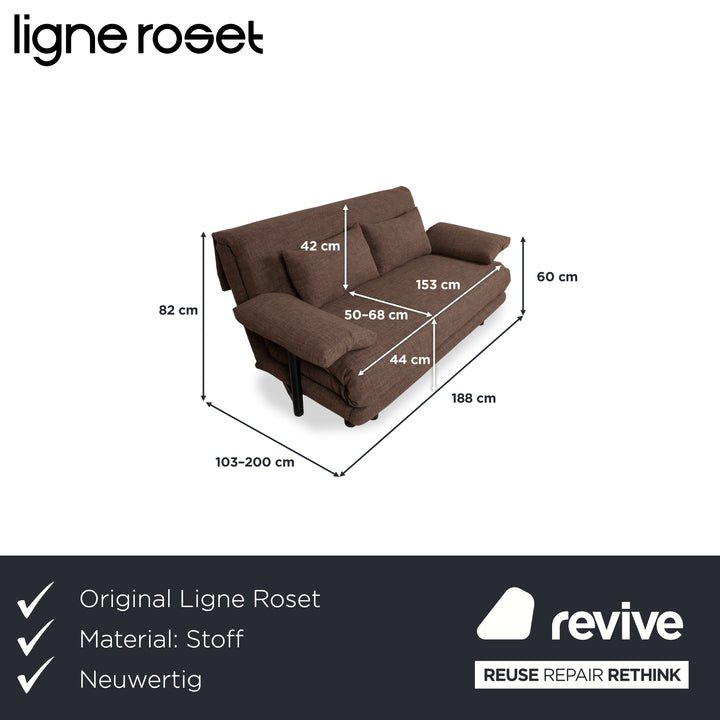 Ligne Roset Multy Trois Places Tissu Marron avec Accoudoirs Housse Neuve Fonction Manuelle Fonction Couchage Canapé Divan