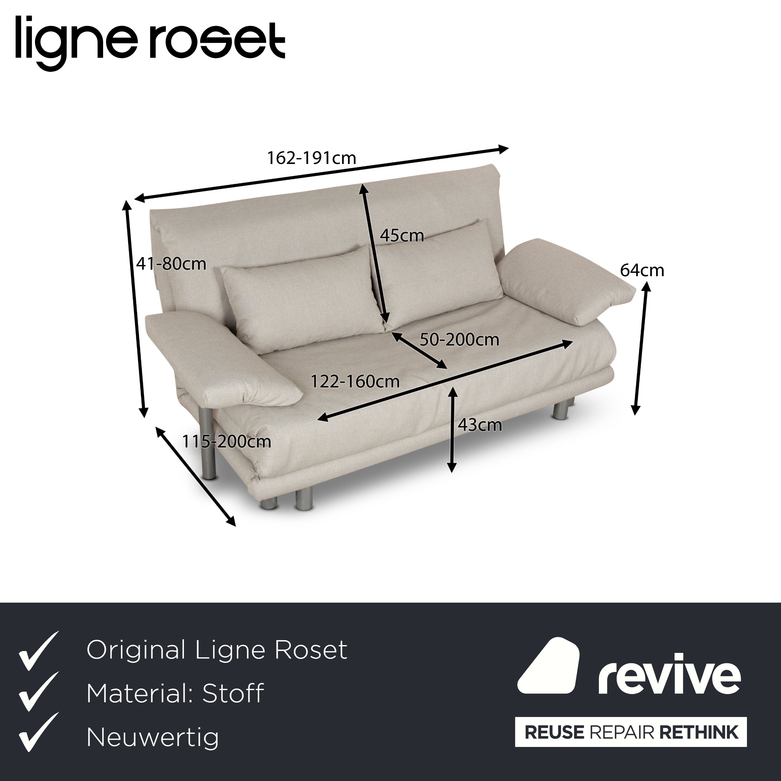 Ligne Roset Multy three-seater sofa bed grey beige fabric sofa couch manual sleeping function