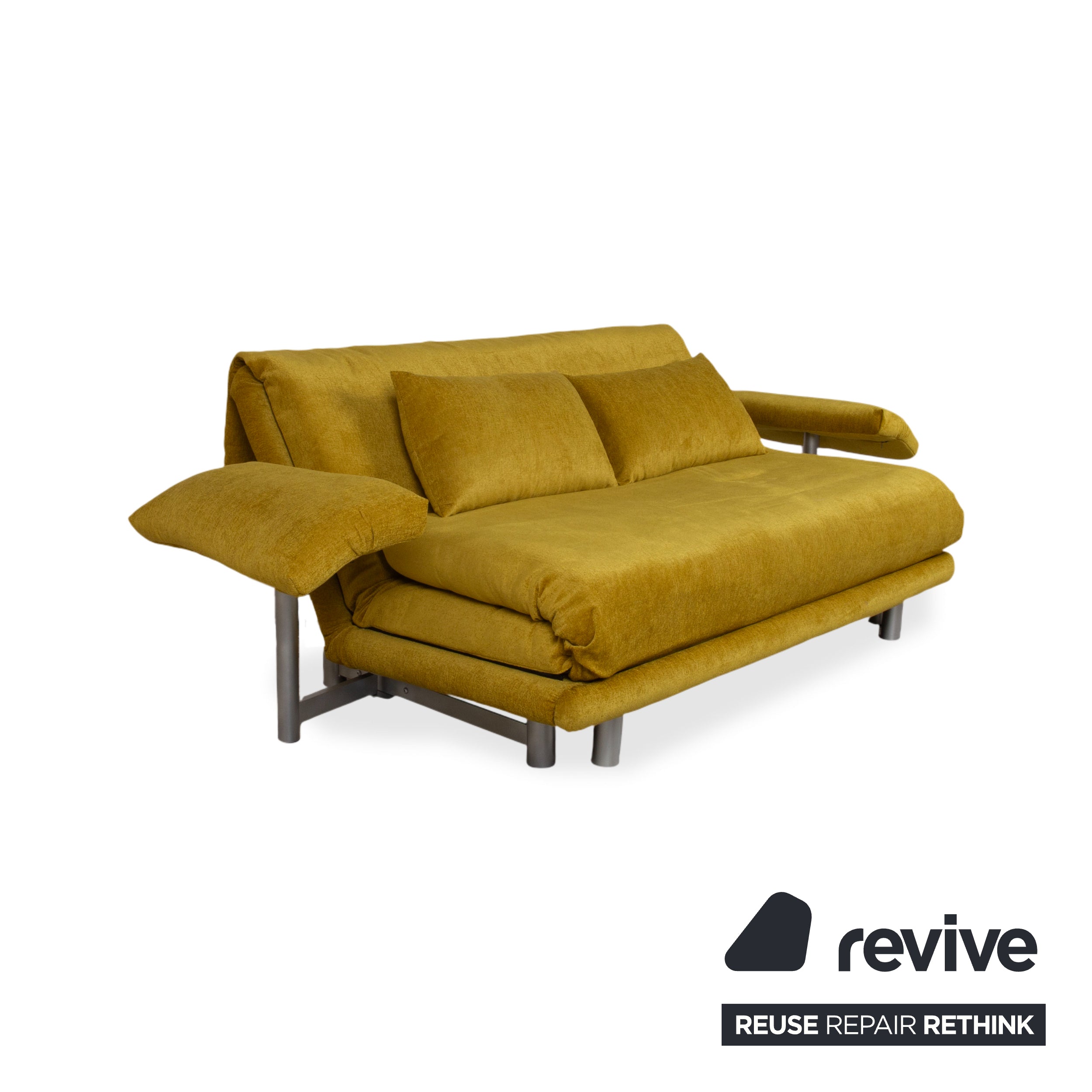 Ligne Roset Multy Three-Seater Sofa Bed with Armrests Yellow Mustard Manual Function New Upholstery MARINA FR 9420