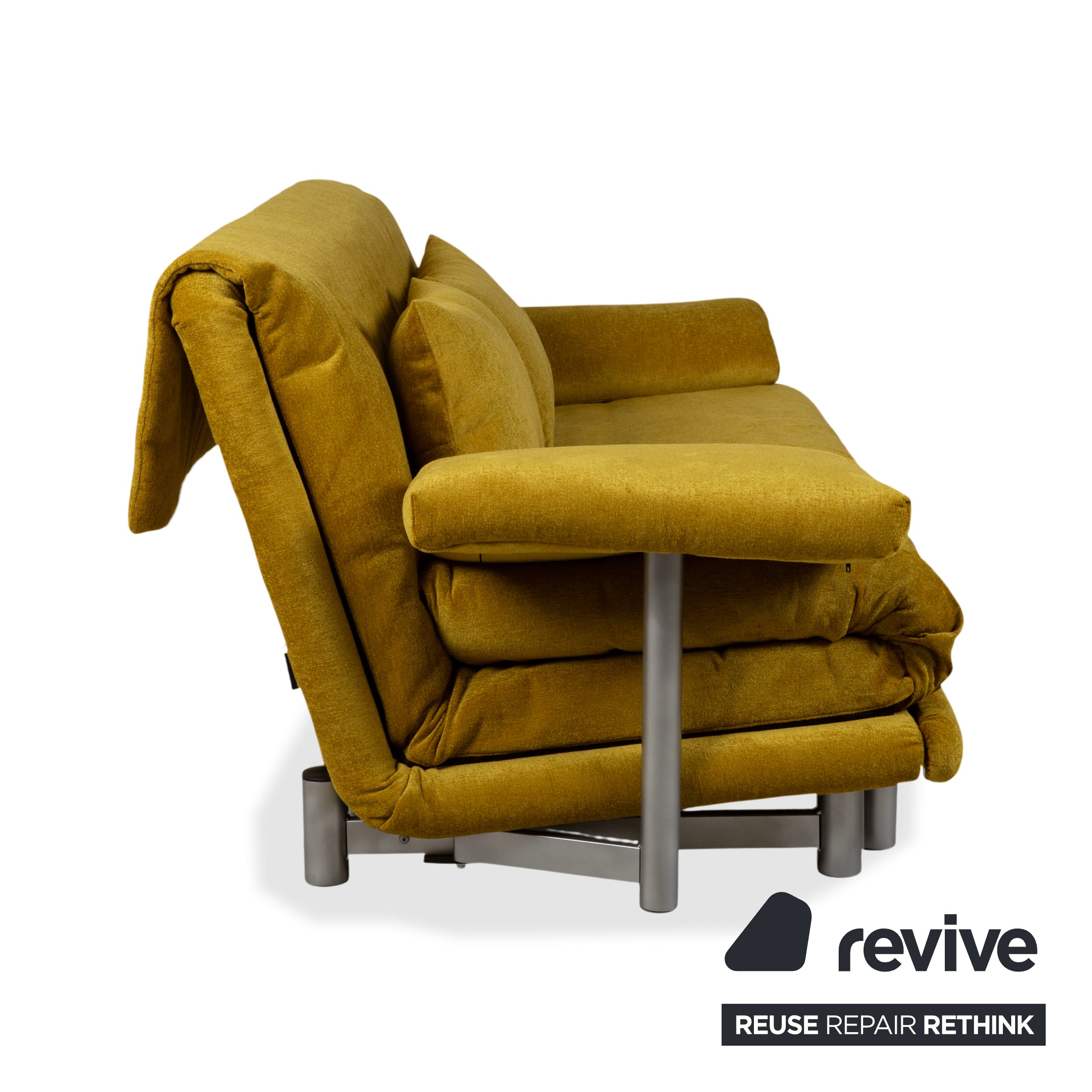 Ligne Roset Multy Three-Seater Sofa Bed with Armrests Yellow Mustard Manual Function New Upholstery MARINA FR 9420