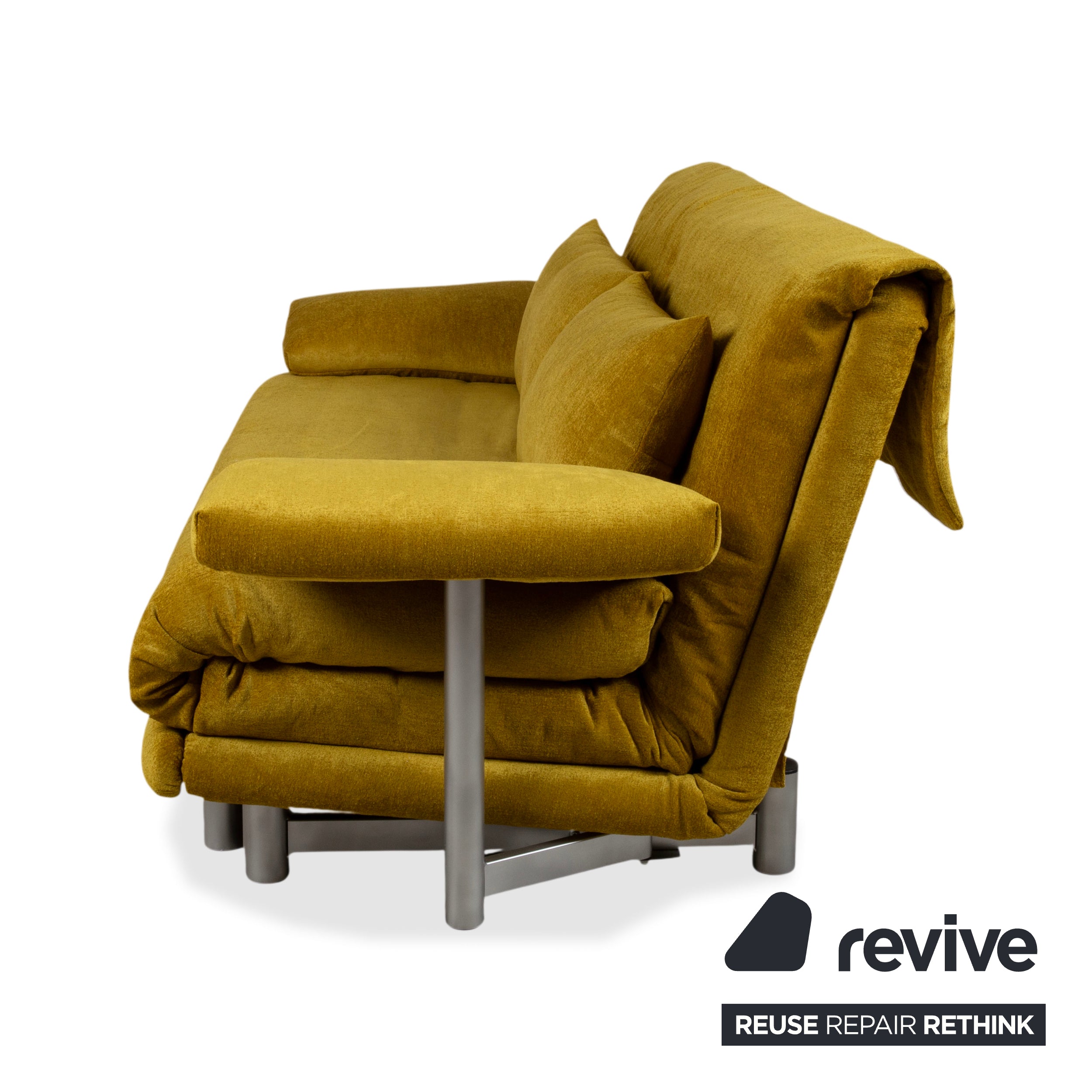 Ligne Roset Multy Three-Seater Sofa Bed with Armrests Yellow Mustard Manual Function New Upholstery MARINA FR 9420