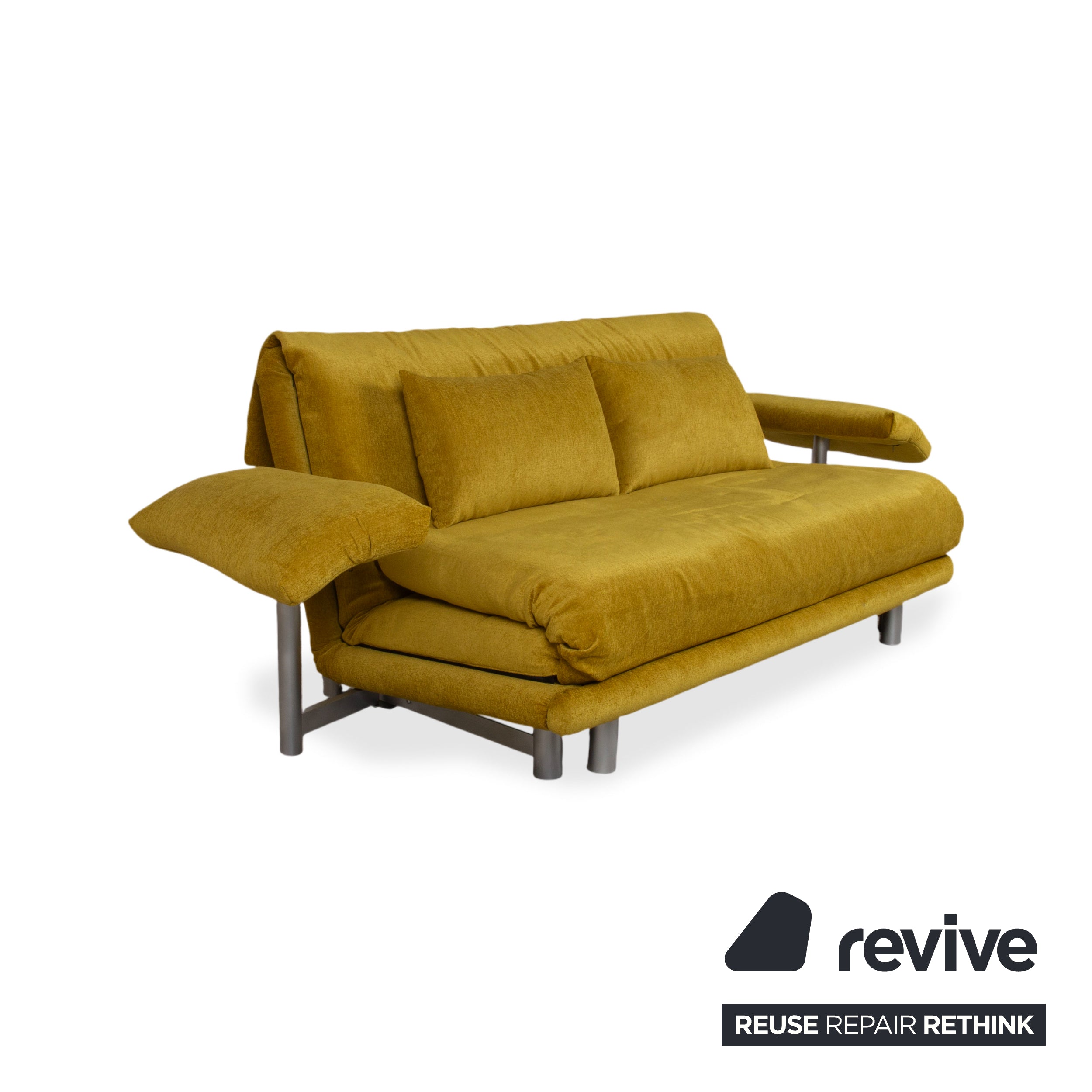 Ligne Roset Multy Three-Seater Sofa Bed with Armrests Yellow Mustard Manual Function New Upholstery MARINA FR 9420