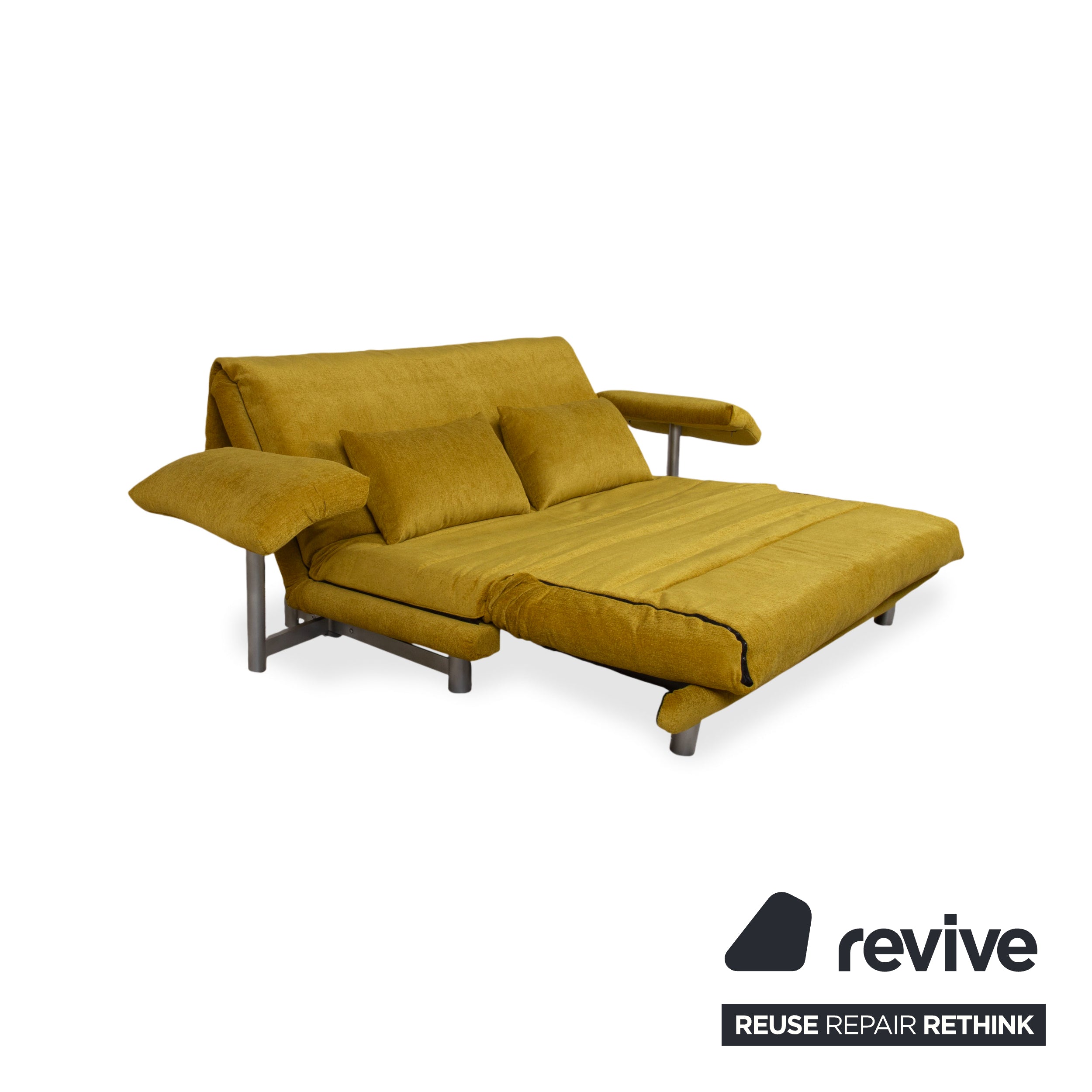 Ligne Roset Multy Three-Seater Sofa Bed with Armrests Yellow Mustard Manual Function New Upholstery MARINA FR 9420