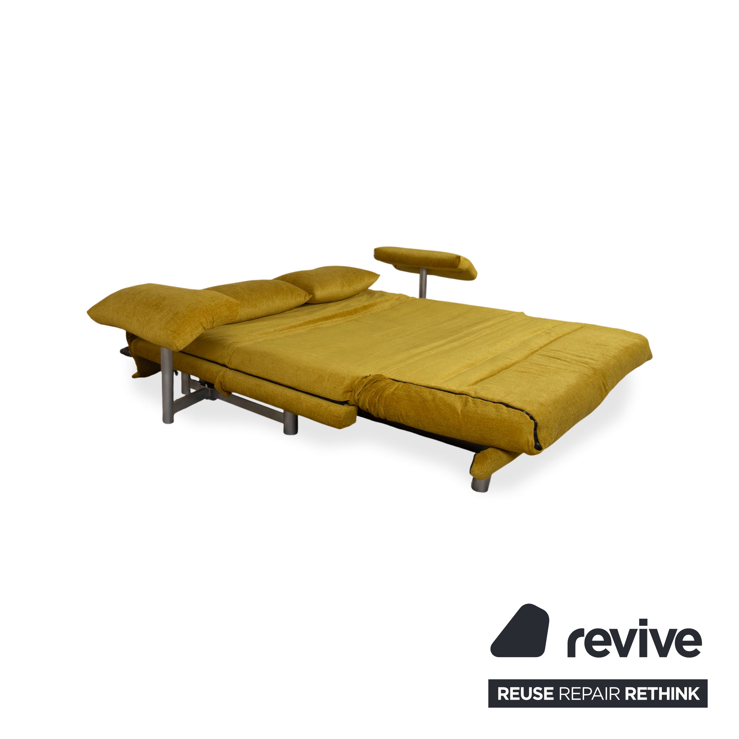 Ligne Roset Multy Three-Seater Sofa Bed with Armrests Yellow Mustard Manual Function New Upholstery MARINA FR 9420