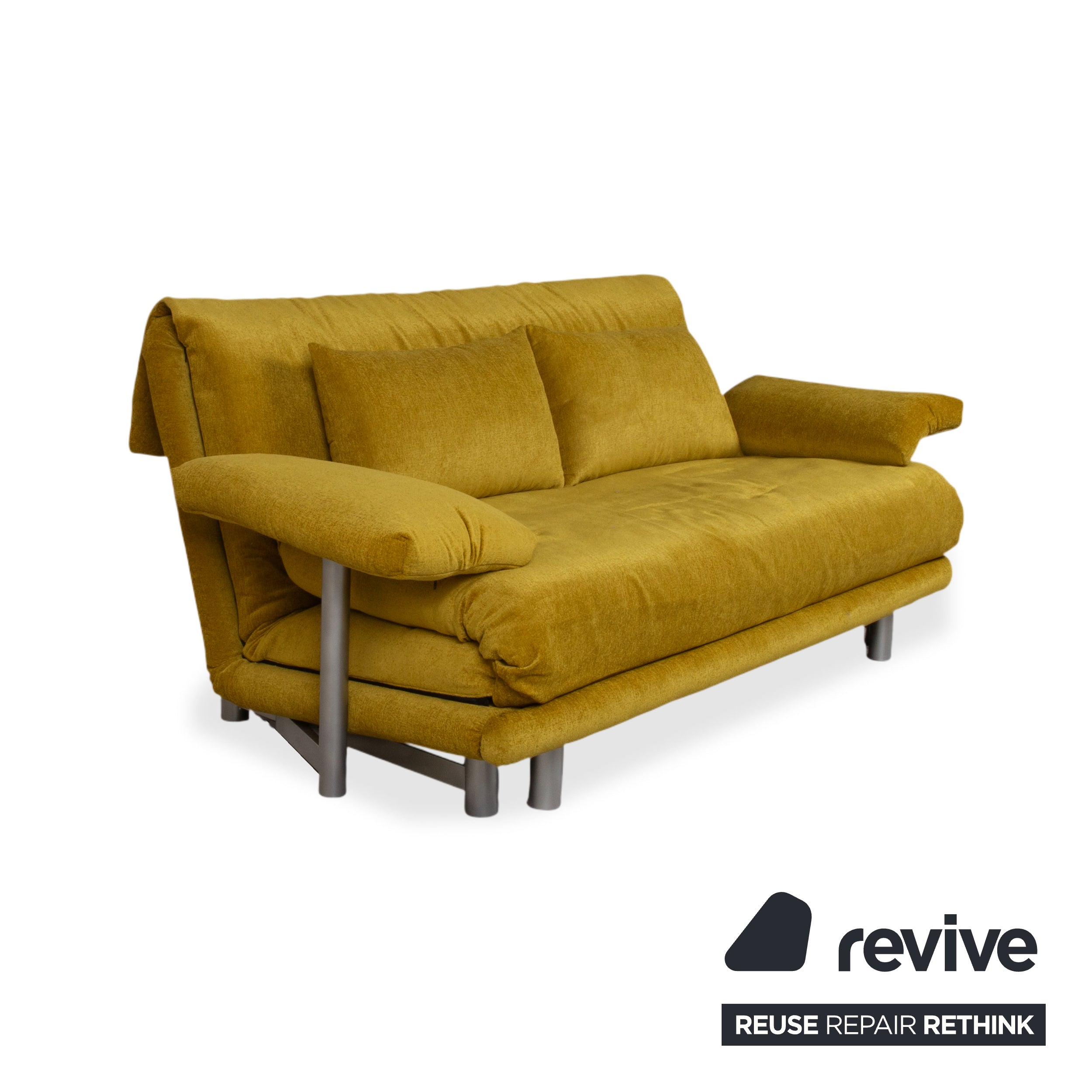 Ligne Roset Multy Three-Seater Sofa Bed with Armrests Yellow Mustard Manual Function New Upholstery MARINA FR 9420