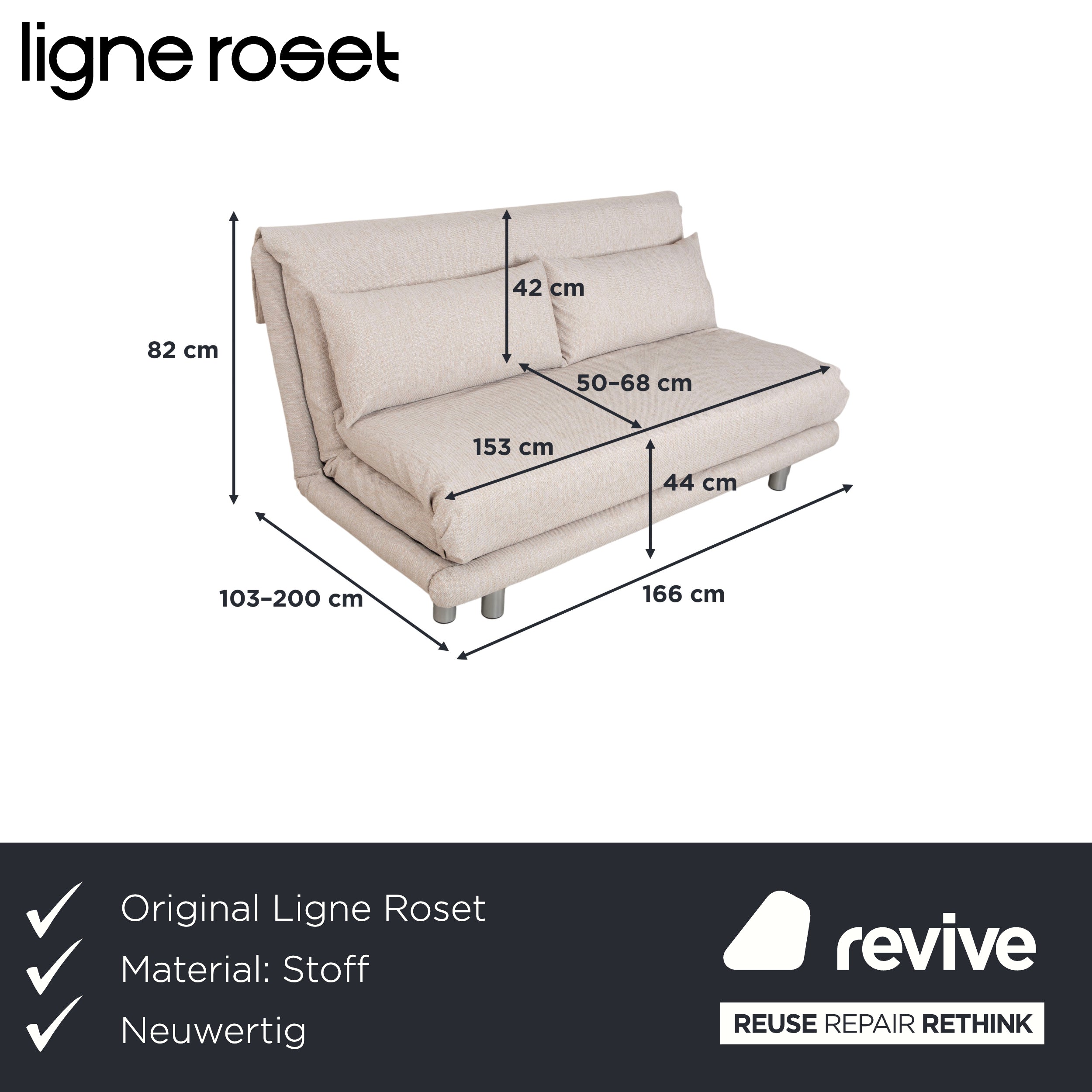 Ligne Roset Multy three-seater fabric beige manual sleeper function sofa couch reupholstery