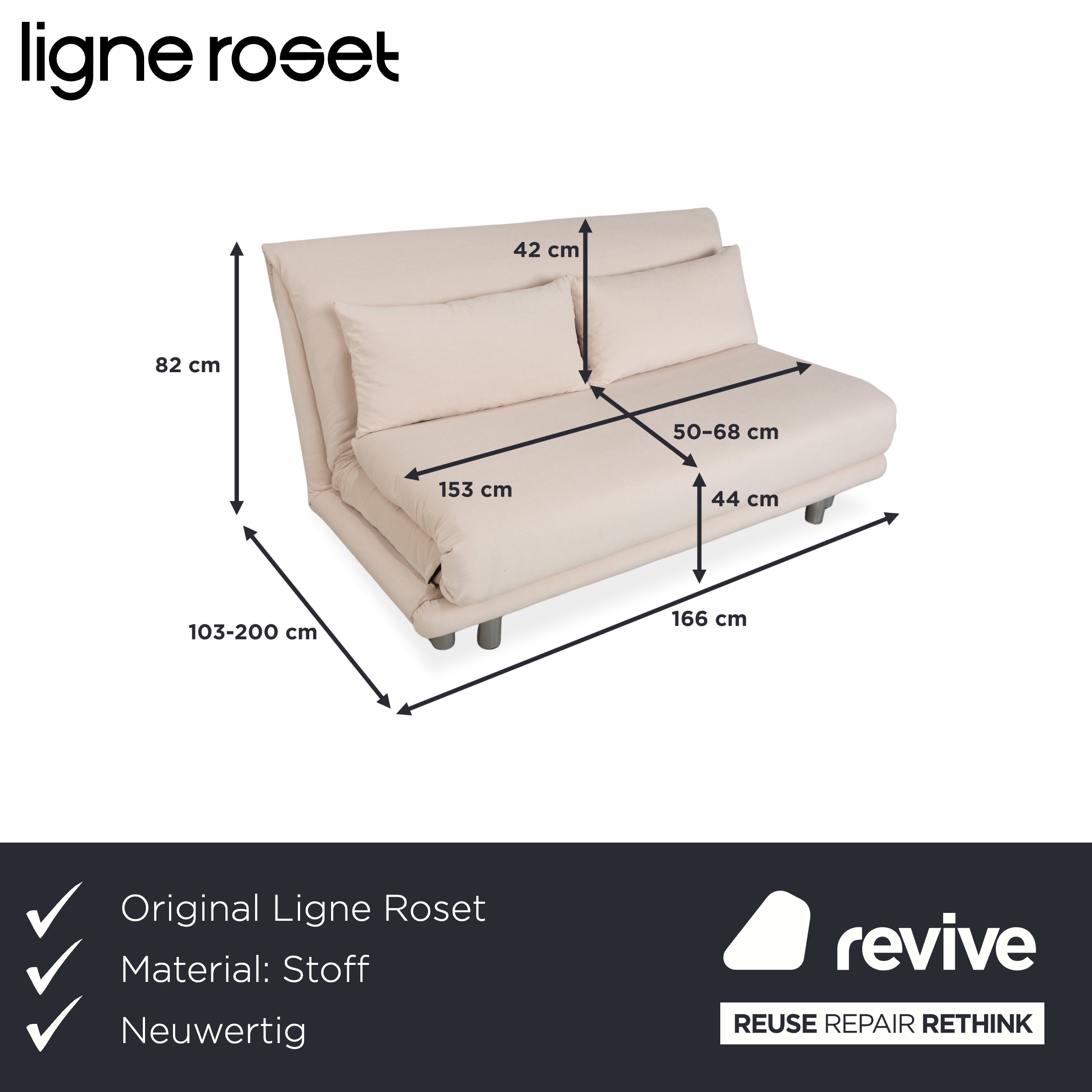Ligne Roset Multy Dreisitzer Stoff Beige manuelle Schlaffunktion Sofa Couch Neubezug