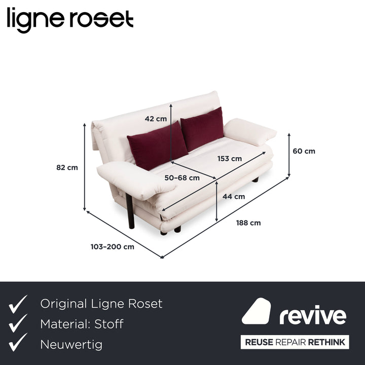 Ligne Roset Multy Dreisitzer Stoff Creme Off-White Gestell Schwarz inkl. Armlehnen manuelle Schlaffunktion Sofa Couch Neubezug MALOU 106