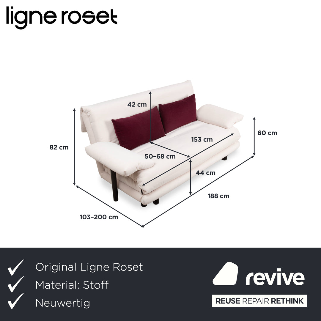 Ligne Roset Multy Dreisitzer Stoff Creme Off-White Gestell Schwarz inkl. Armlehnen manuelle Schlaffunktion Sofa Couch Neubezug MALOU 106