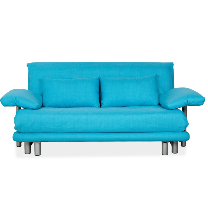 Ligne Roset Multy Three-Seater Sofa Fabric Blue Turquoise Reupholstered Manual Sleeping Function Sofa Couch