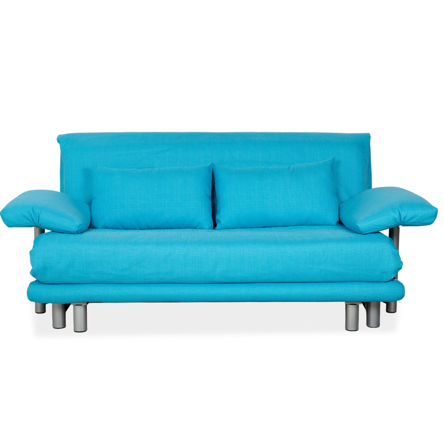 Canapé convertible manuel Ligne Roset Multy trois places tissu bleu turquoise retapissé