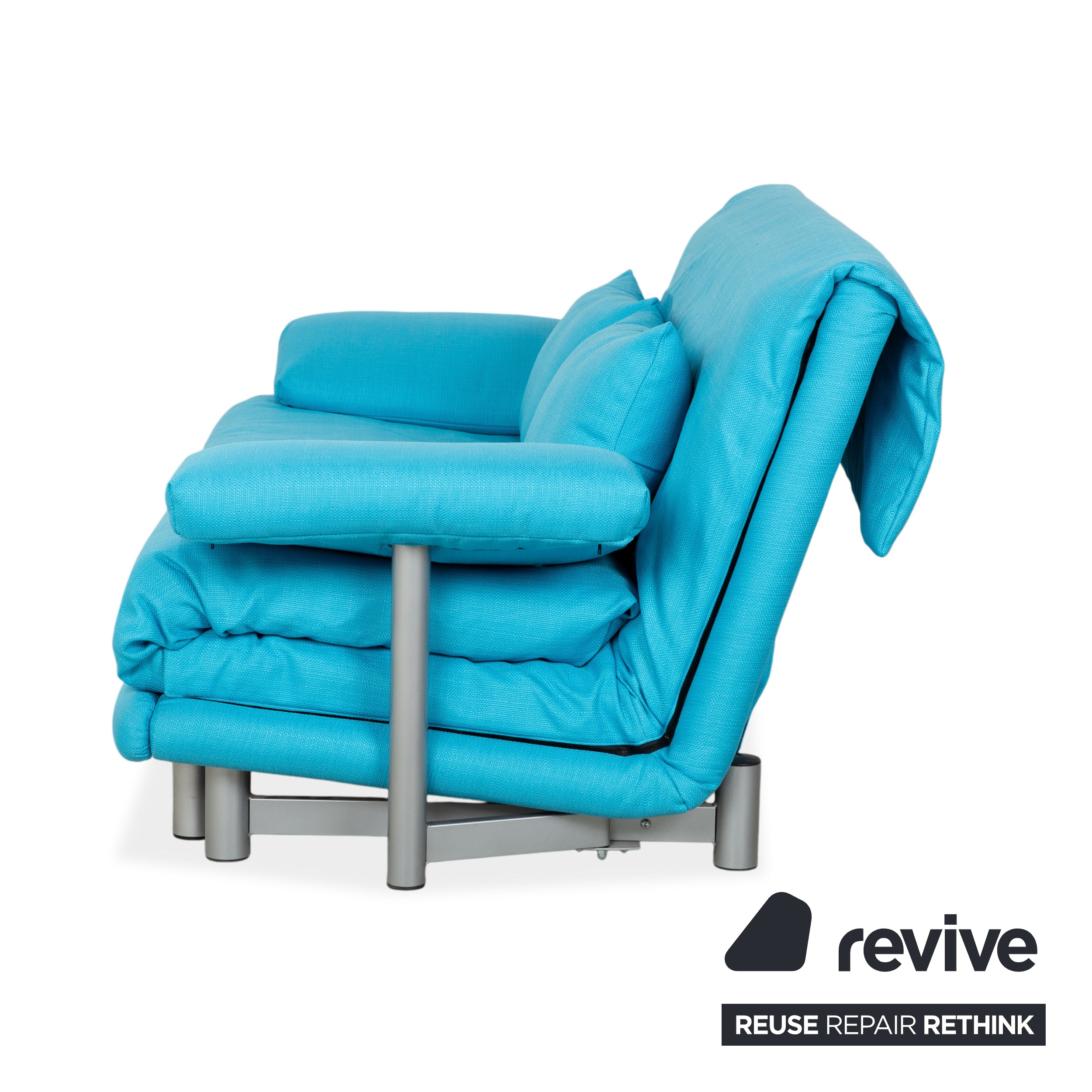Canapé convertible manuel Ligne Roset Multy trois places tissu bleu turquoise retapissé