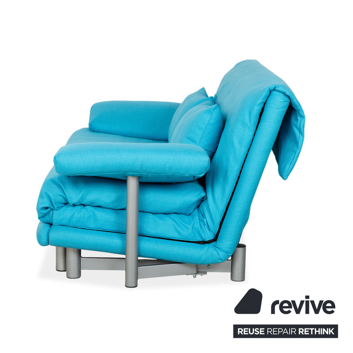 Ligne Roset Multy Three-Seater Sofa Fabric Blue Turquoise Reupholstered Manual Sleeping Function Sofa Couch