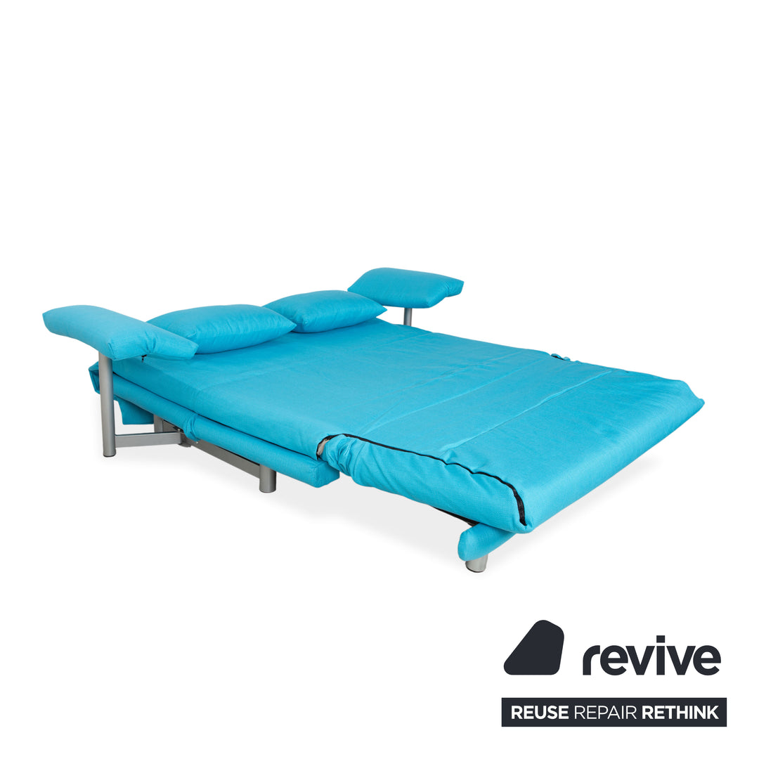 Ligne Roset Multy Three-Seater Sofa Fabric Blue Turquoise Reupholstered Manual Sleeping Function Sofa Couch
