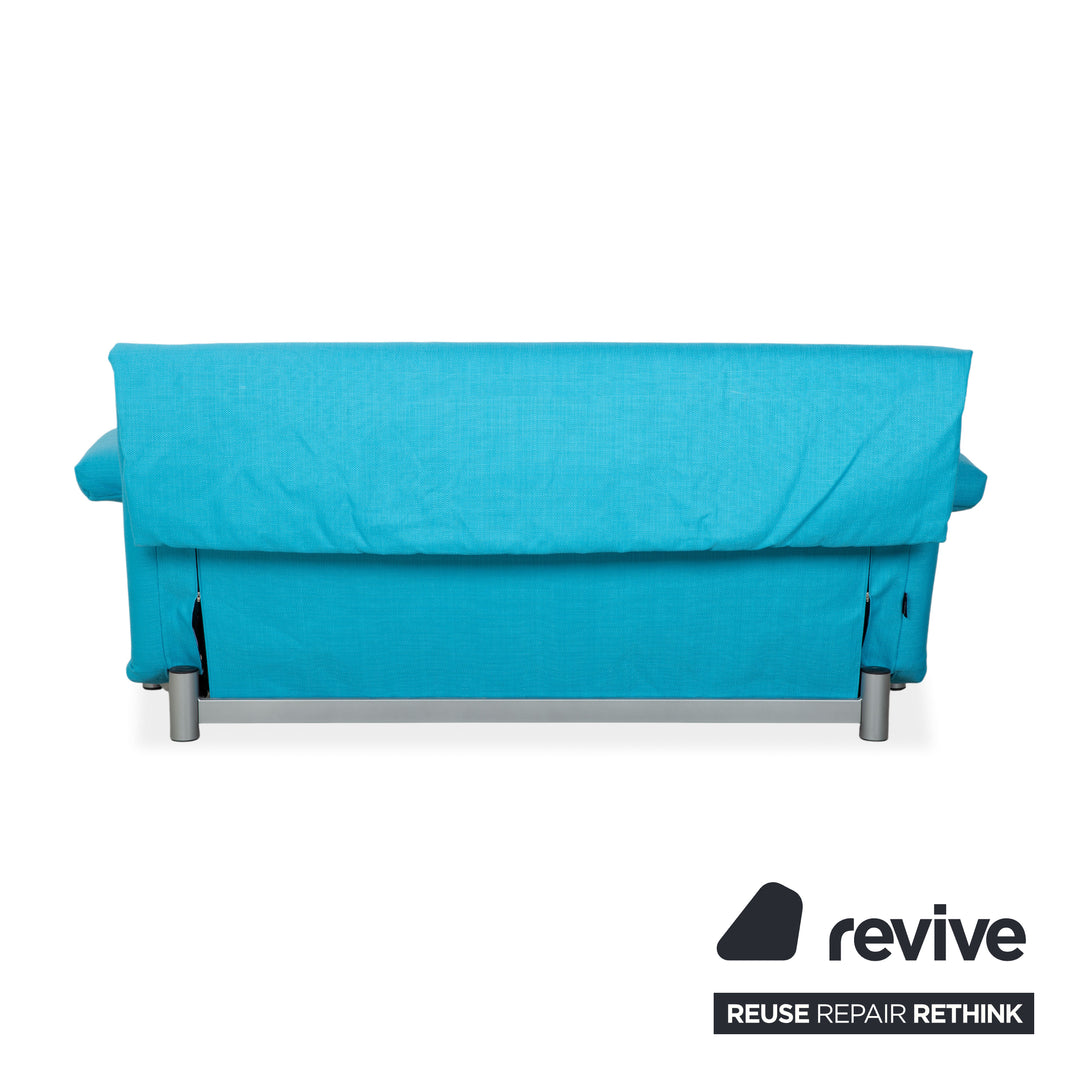 Ligne Roset Multy Three-Seater Sofa Fabric Blue Turquoise Reupholstered Manual Sleeping Function Sofa Couch