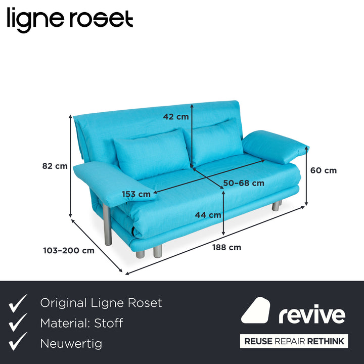 Ligne Roset Multy Three-Seater Sofa Fabric Blue Turquoise Reupholstered Manual Sleeping Function Sofa Couch