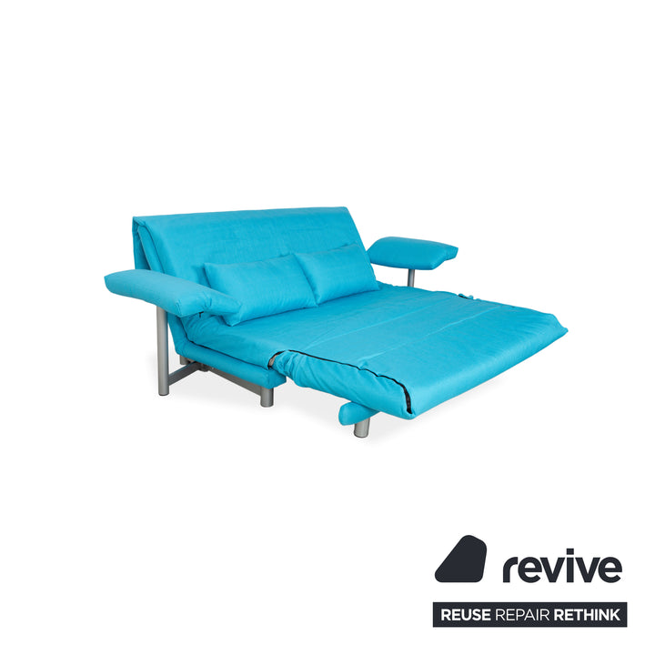 Ligne Roset Multy Three-Seater Sofa Fabric Blue Turquoise Reupholstered Manual Sleeping Function Sofa Couch
