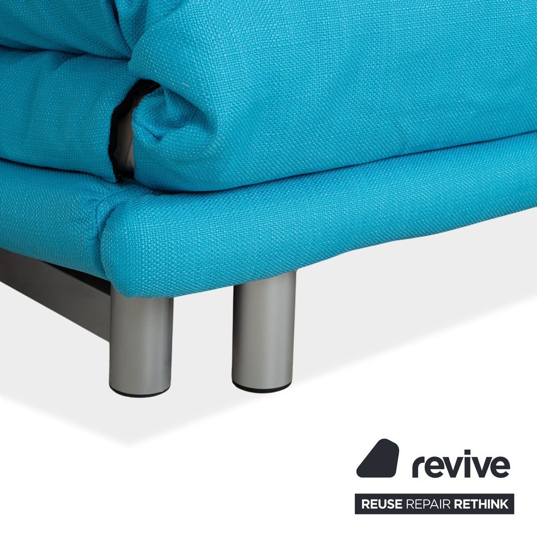 Ligne Roset Multy Three-Seater Sofa Fabric Blue Turquoise Reupholstered Manual Sleeping Function Sofa Couch