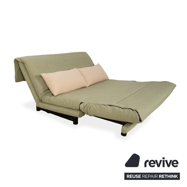 Ligne Roset Multy Dreisitzer Stoff Hellgrün Mint Beige Schwarz manuelle Schlaffunktion Schlafsofa Couch Neubezug