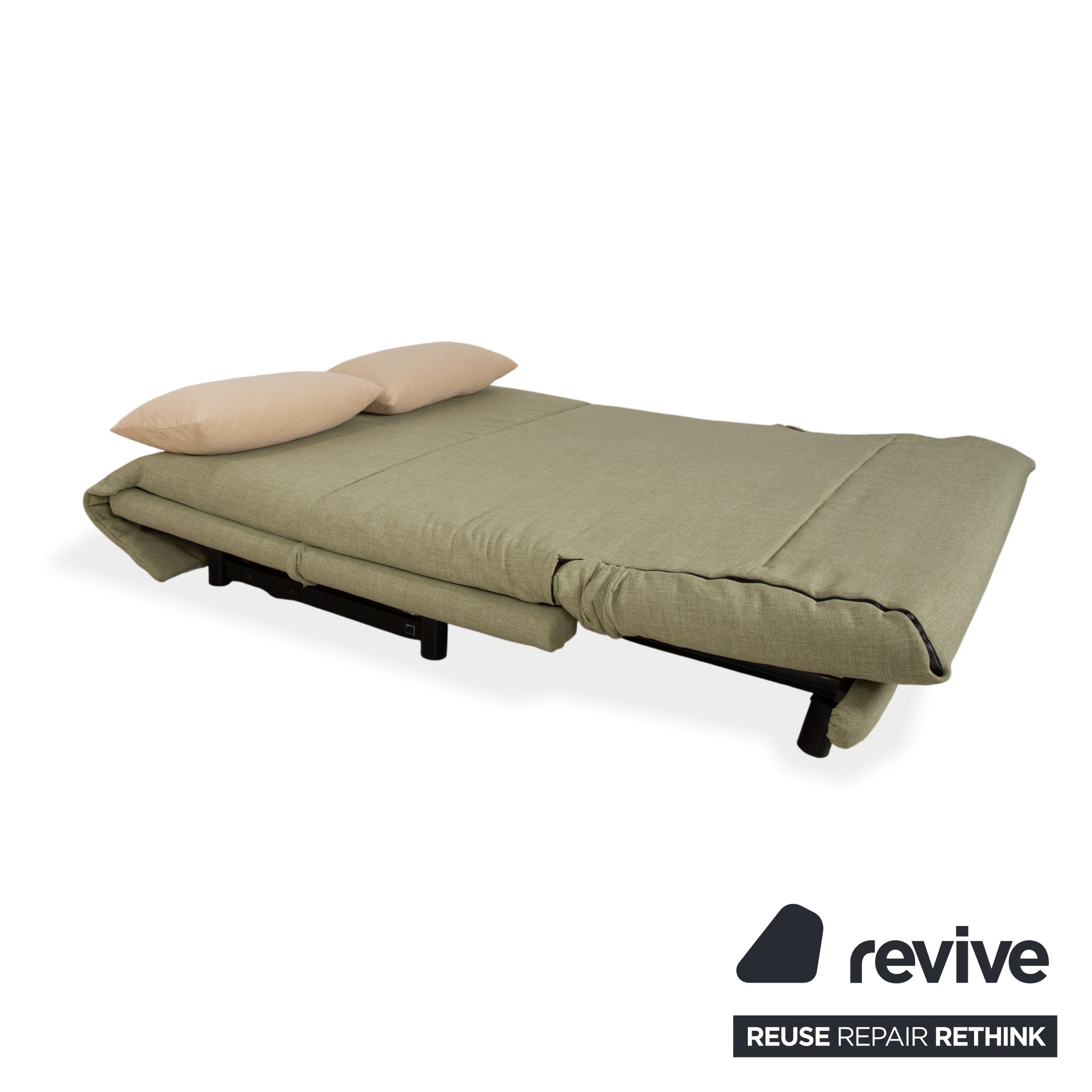 Ligne Roset Multy Three-Seater Fabric Light Green Mint Beige Black Manual Sleeping Function Sofa Bed Reupholstered
