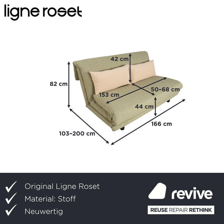 Ligne Roset Multy Dreisitzer Stoff Hellgrün Mint Beige Schwarz manuelle Schlaffunktion Schlafsofa Couch Neubezug