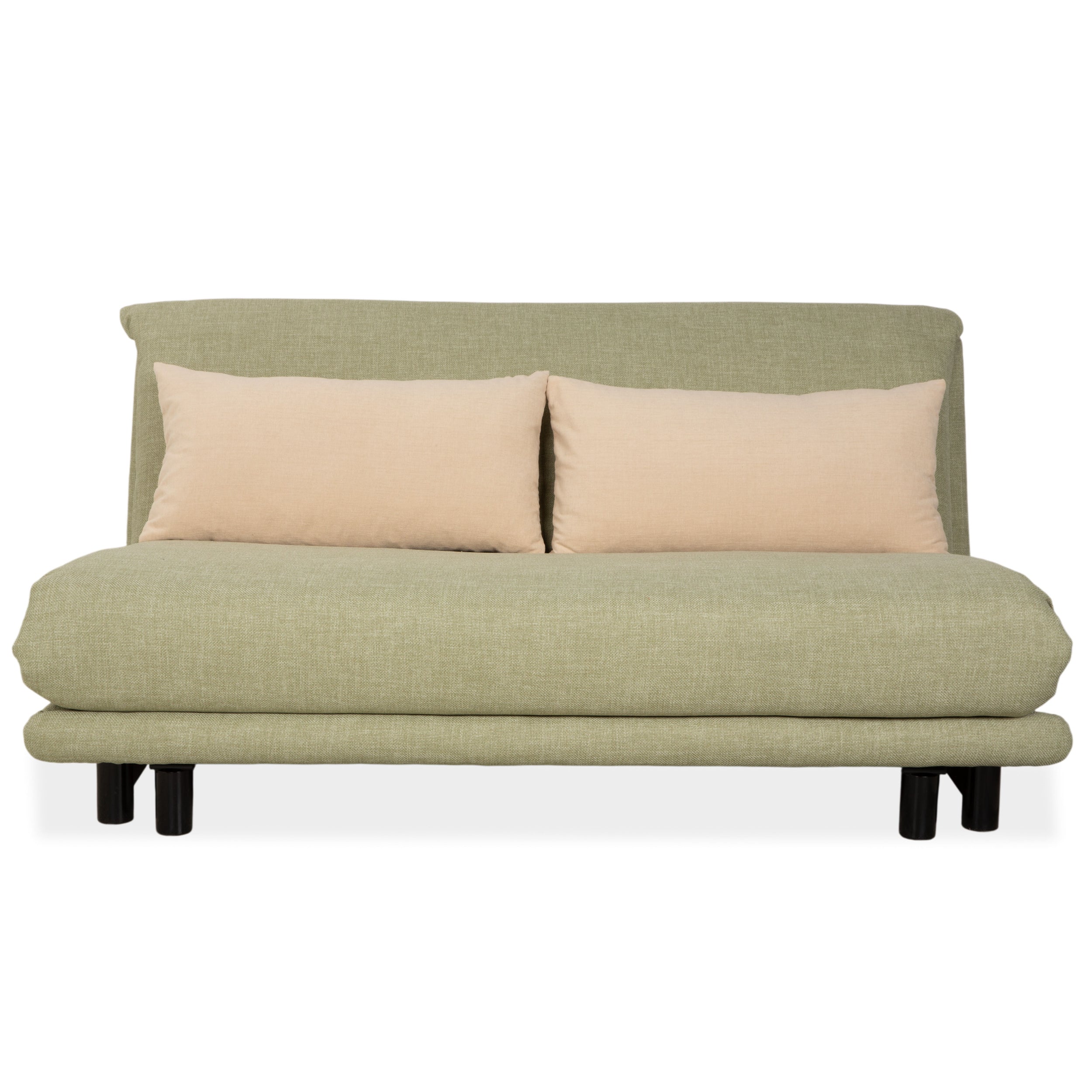 Ligne Roset Multy Three-Seater Fabric Light Green Mint Beige Black Manual Sleeping Function Sofa Bed Reupholstered