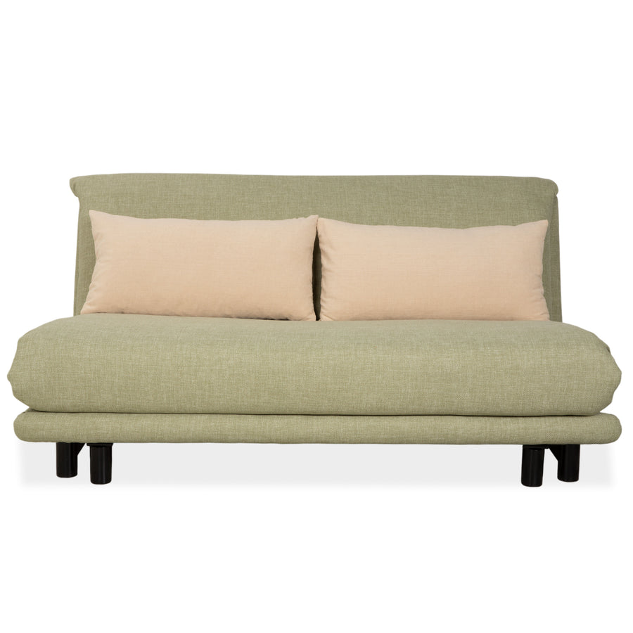Ligne Roset Multy Dreisitzer Stoff Hellgrün Mint Beige Schwarz manuelle Schlaffunktion Schlafsofa Couch Neubezug