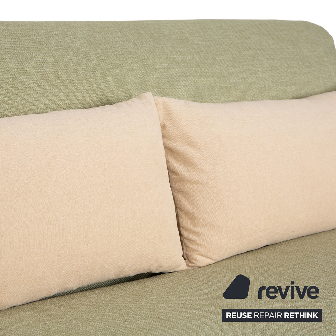 Ligne Roset Multy Dreisitzer Stoff Hellgrün Mint Beige Schwarz manuelle Schlaffunktion Schlafsofa Couch Neubezug