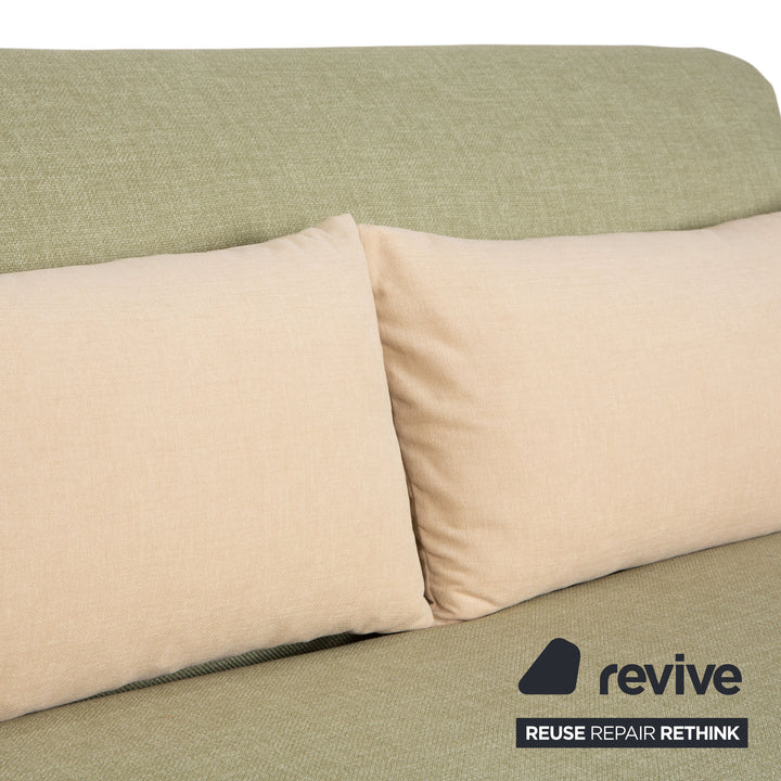 Ligne Roset Multy Dreisitzer Stoff Hellgrün Mint Beige Schwarz manuelle Schlaffunktion Schlafsofa Couch Neubezug