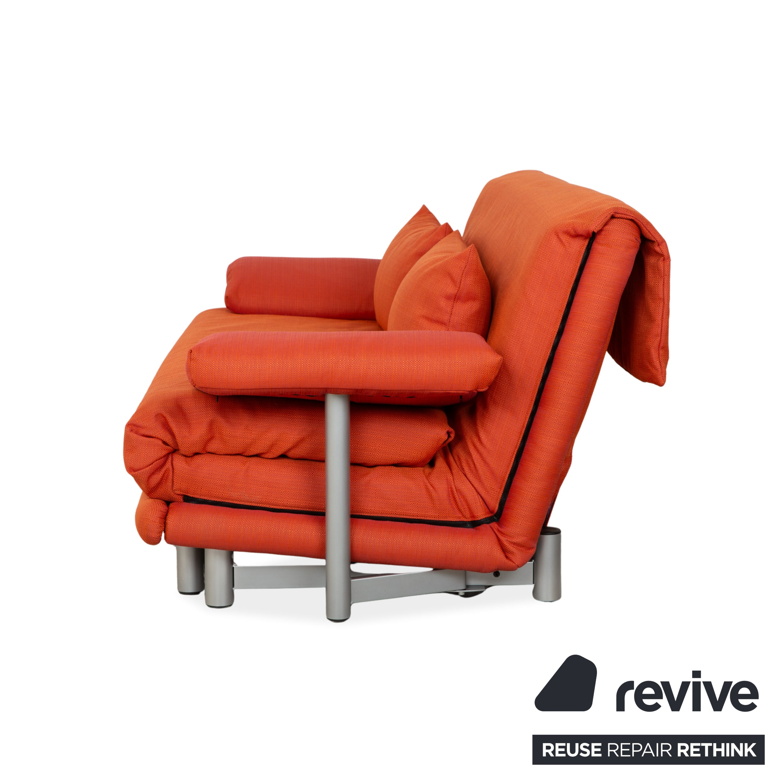 Ligne Roset Multy three-seater fabric orange reupholstered manual sleeper function sofa couch