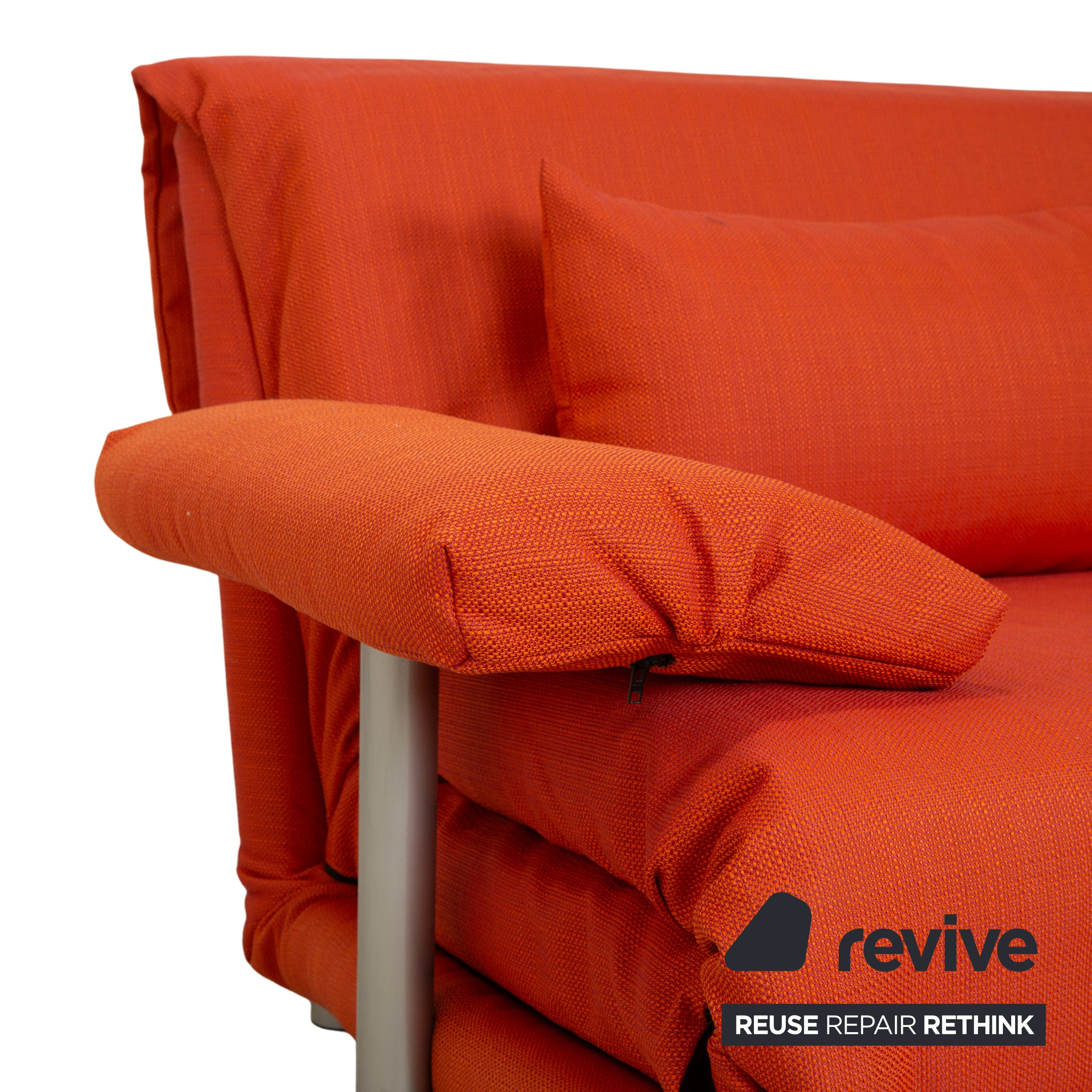 Ligne Roset Multy Dreisitzer Armlehnen Stoff Orange Siber manuelle Schlaffunktion Schlafsofa Couch Neubezug