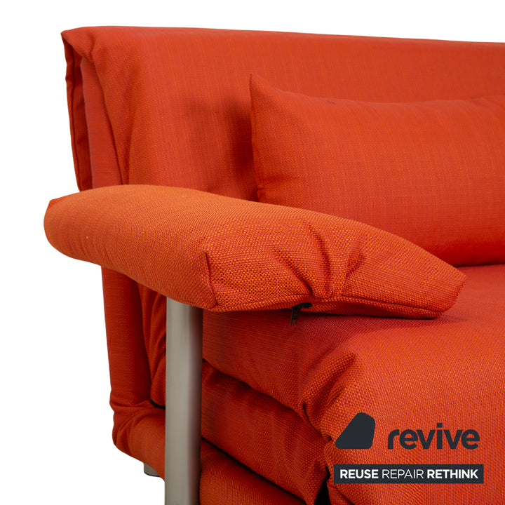 Ligne Roset Multy Dreisitzer Armlehnen Stoff Orange Siber manuelle Schlaffunktion Schlafsofa Couch Neubezug
