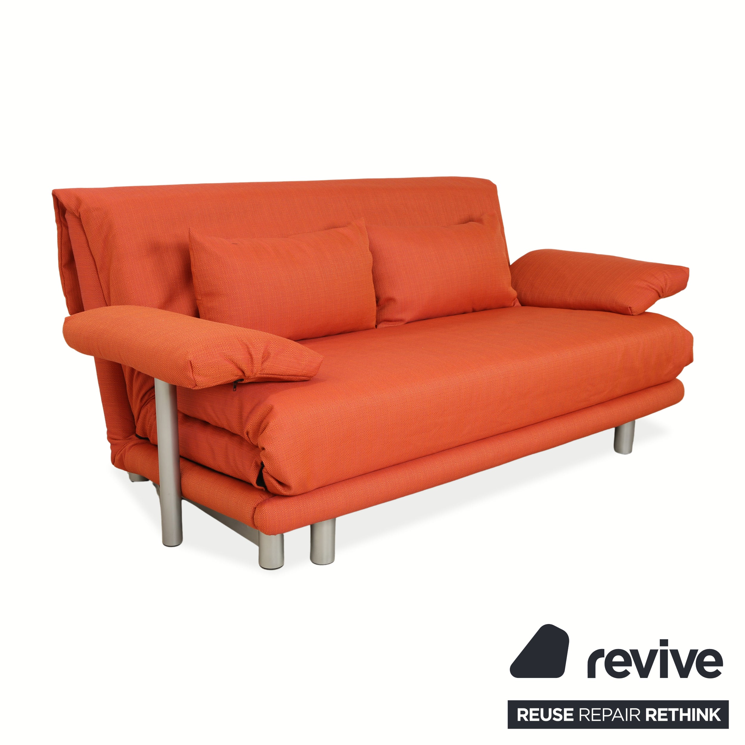 Ligne Roset Multy Dreisitzer Armlehnen Stoff Orange Siber manuelle Schlaffunktion Schlafsofa Couch Neubezug