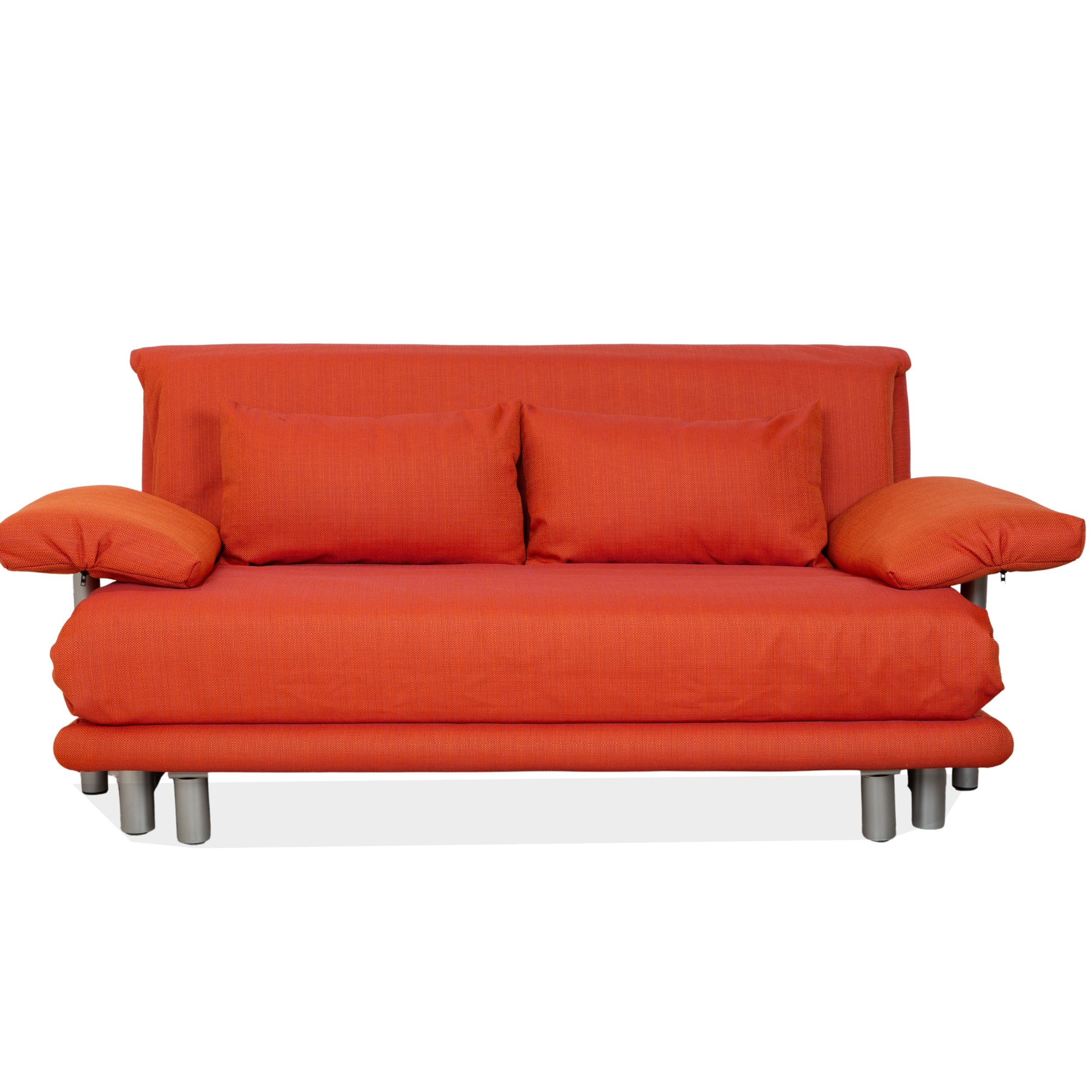 Ligne Roset Multy three-seater fabric orange reupholstered manual sleeper function sofa couch