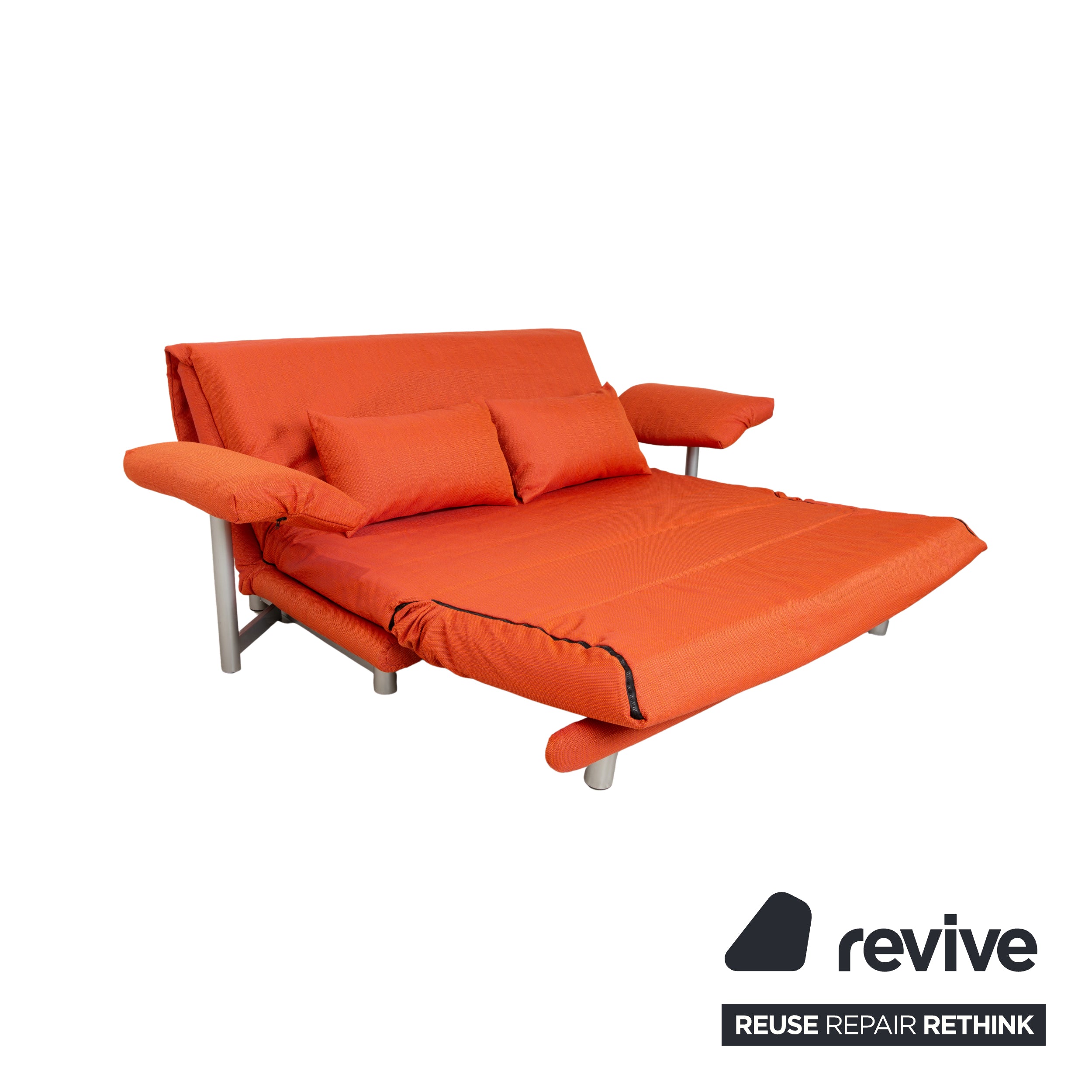 Ligne Roset Multy three-seater fabric orange reupholstered manual sleeper function sofa couch