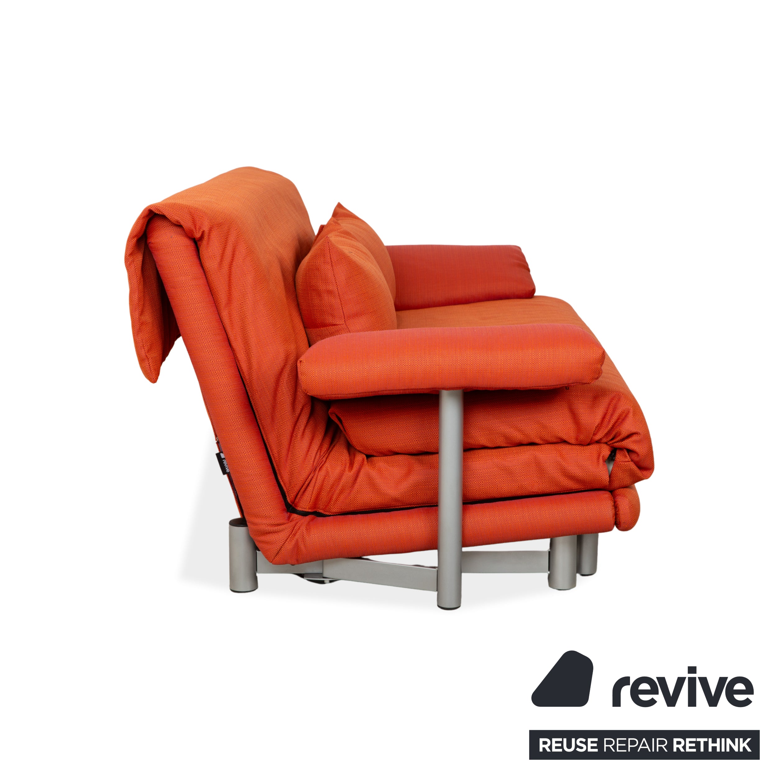 Ligne Roset Multy Dreisitzer Armlehnen Stoff Orange Siber manuelle Schlaffunktion Schlafsofa Couch Neubezug