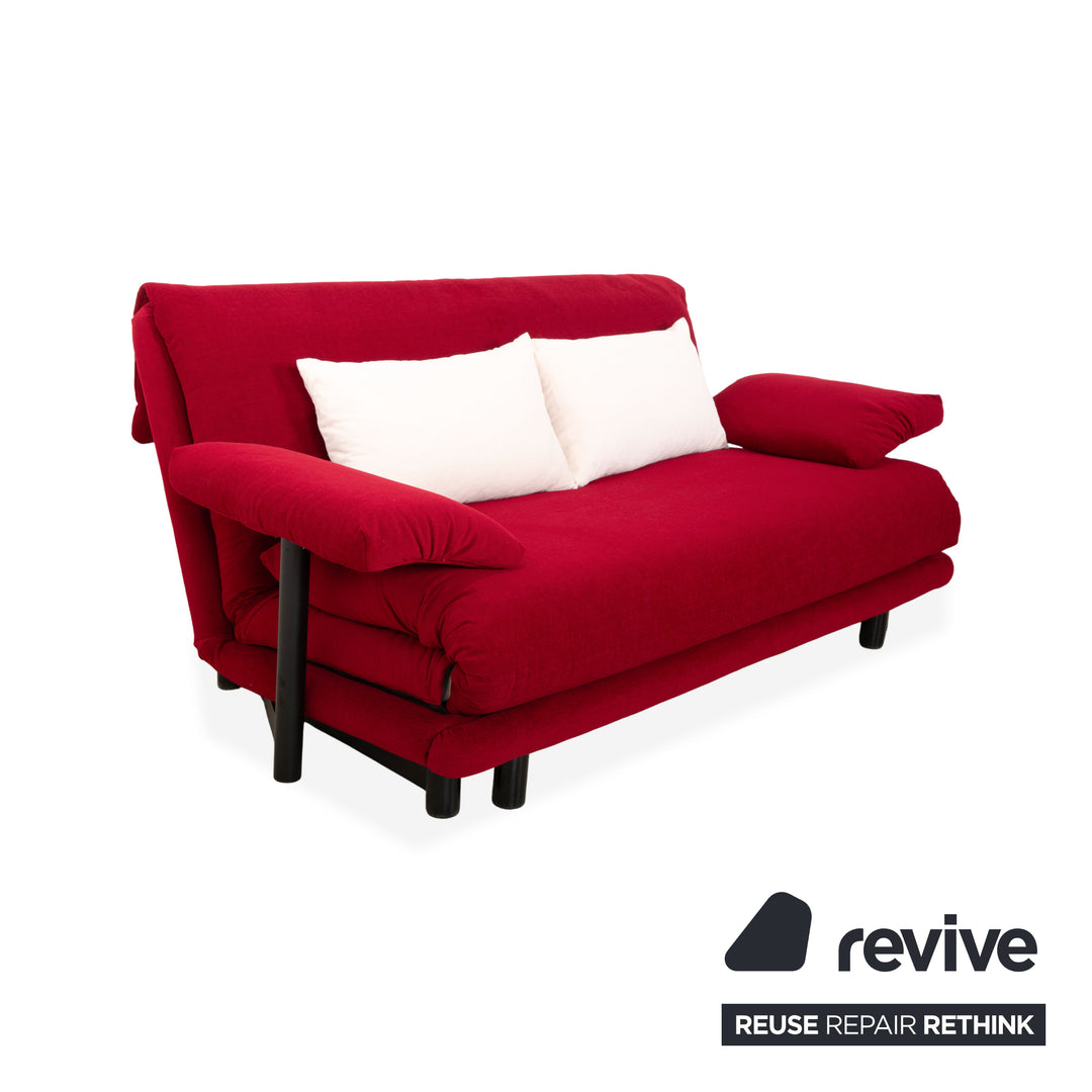 Ligne Roset Multy three-seater sofa, fabric red beige, frame black, including armrests, reupholstered, manual sleeper function.