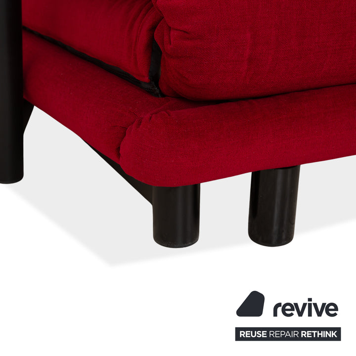 Ligne Roset Multy three-seater sofa, fabric red beige, frame black, including armrests, reupholstered, manual sleeper function.