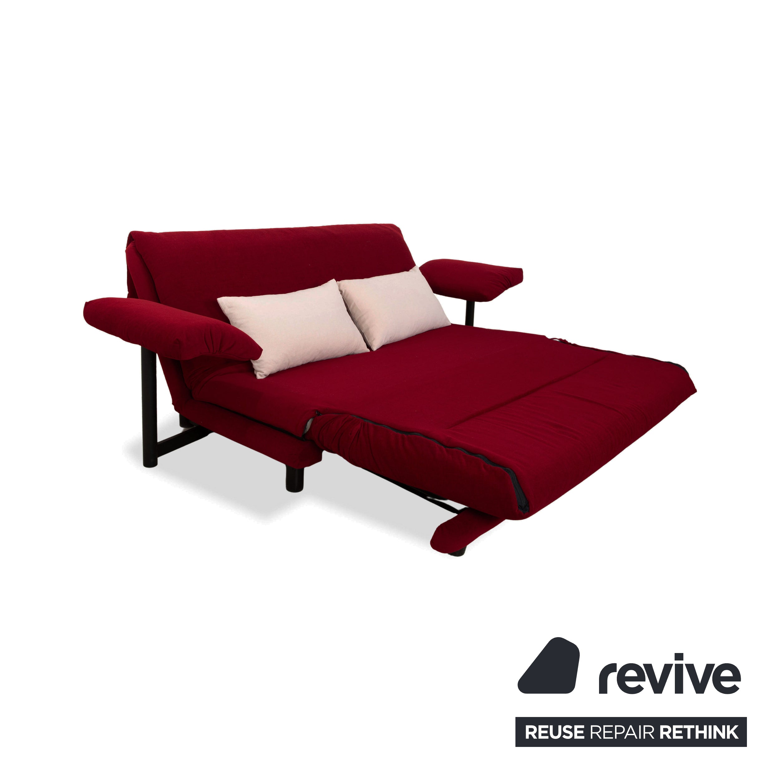 Ligne Roset Multy Dreisitzer Stoff Rot Beige Gestell Schwarz inkl. Armlehnen Neubezug manuelle Schlaffunktion Sofa Couch