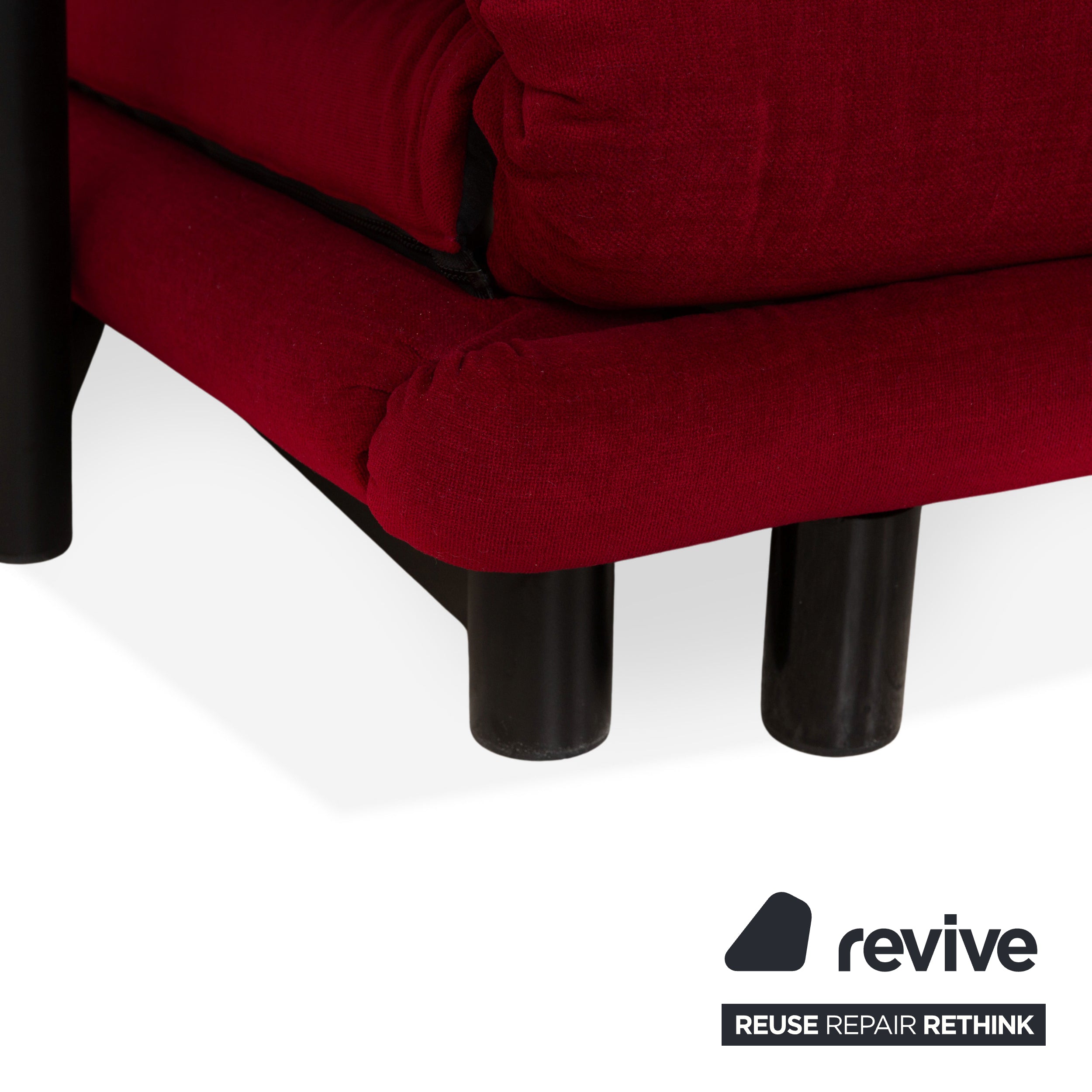 Ligne Roset Multy Dreisitzer Stoff Rot Beige Gestell Schwarz inkl. Armlehnen Neubezug manuelle Schlaffunktion Sofa Couch